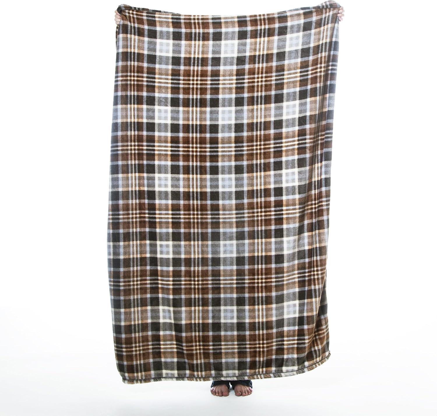 Autumn Plaid Fleece and Sherpa Reversible Throw Blanket