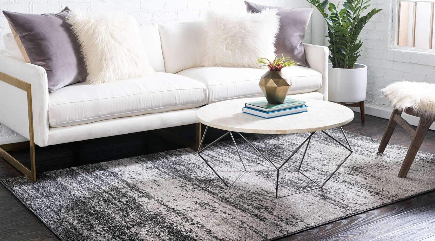 Unique Loom Del Mar Collection Area Rug - Lucille (7' 10" x 11' Rectangle Dark Gray/Ivory)