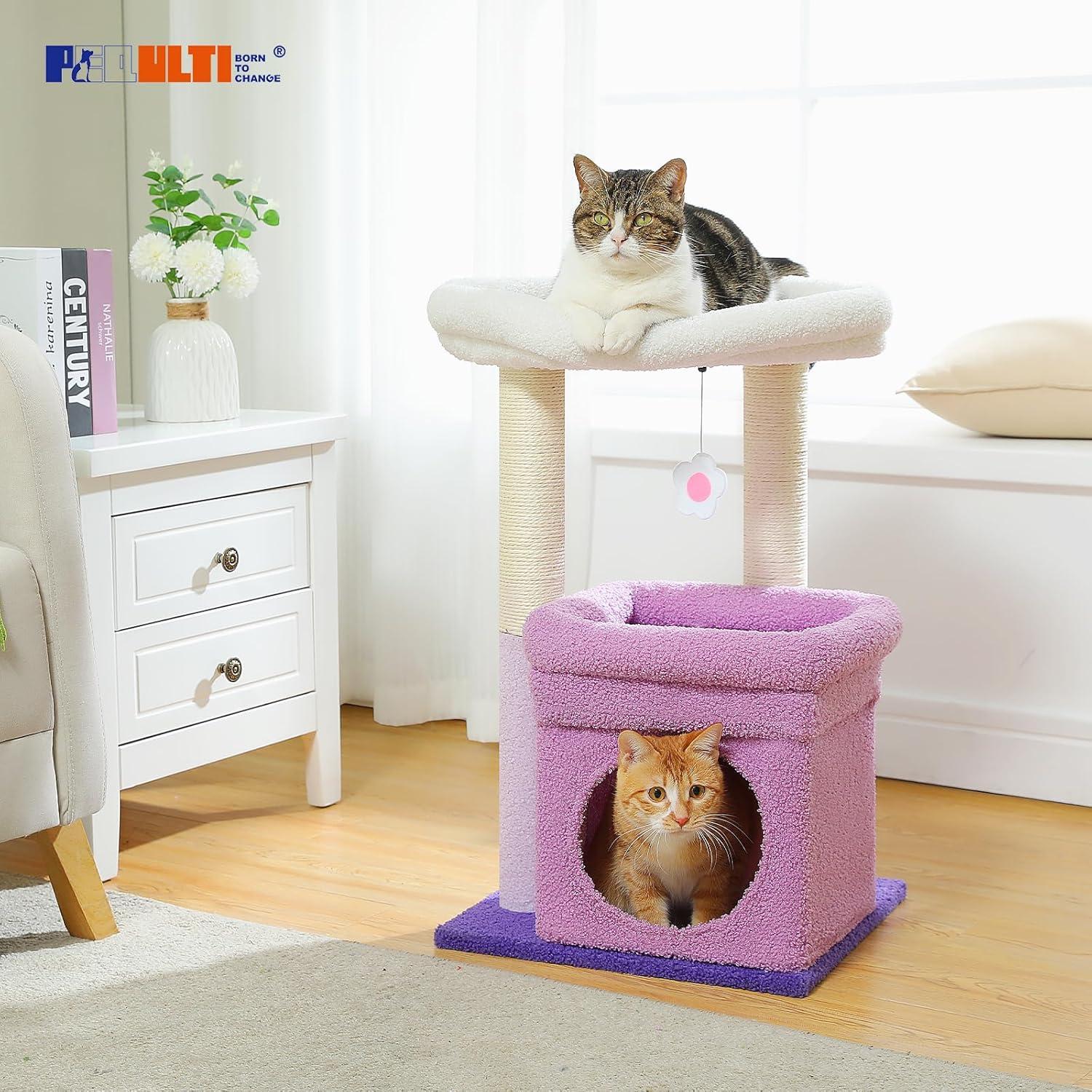 Ezelle Cat Tree Tower Cat Condo House with Sisal Scratching Posts, Flower Top Perch for Indoor Cats