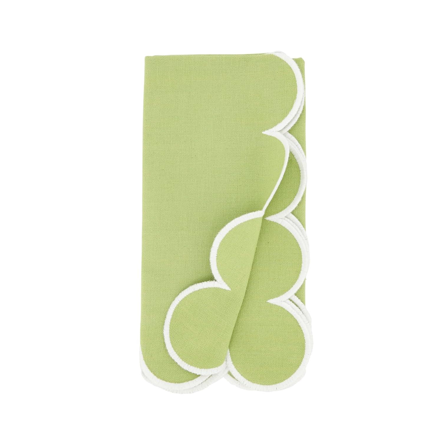 Saro Lifestyle Scalloped Hem Napkin (Set of 4), Green, 20"x20"