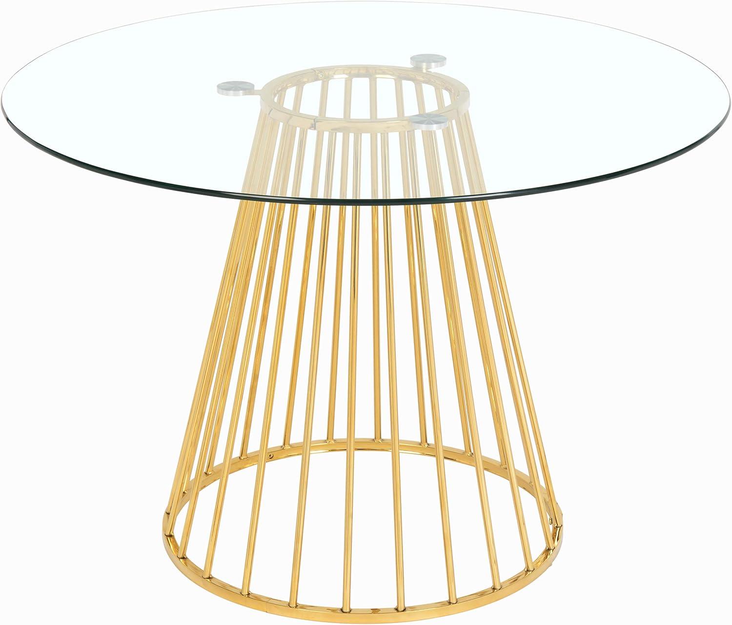 48" Round Clear Glass Dining Table with Gold Metal Base