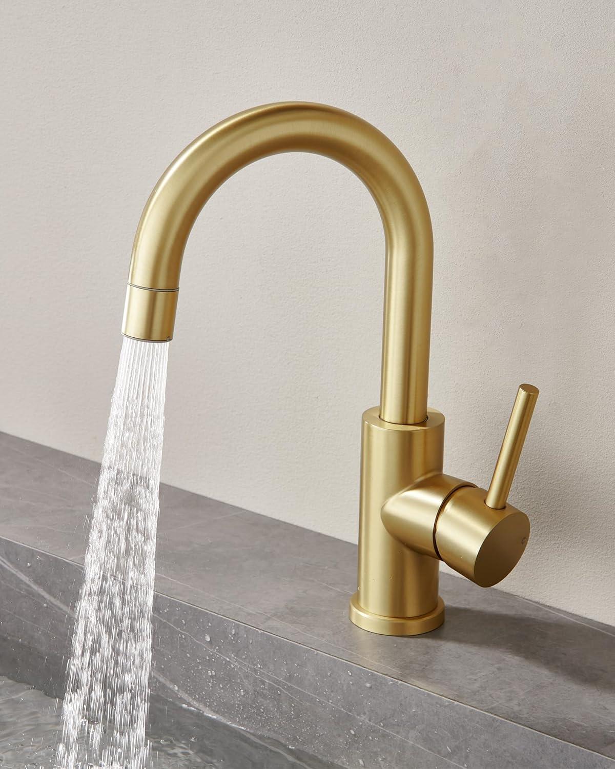 Brushed Gold Stainless Steel Single Handle Bathroom Faucet