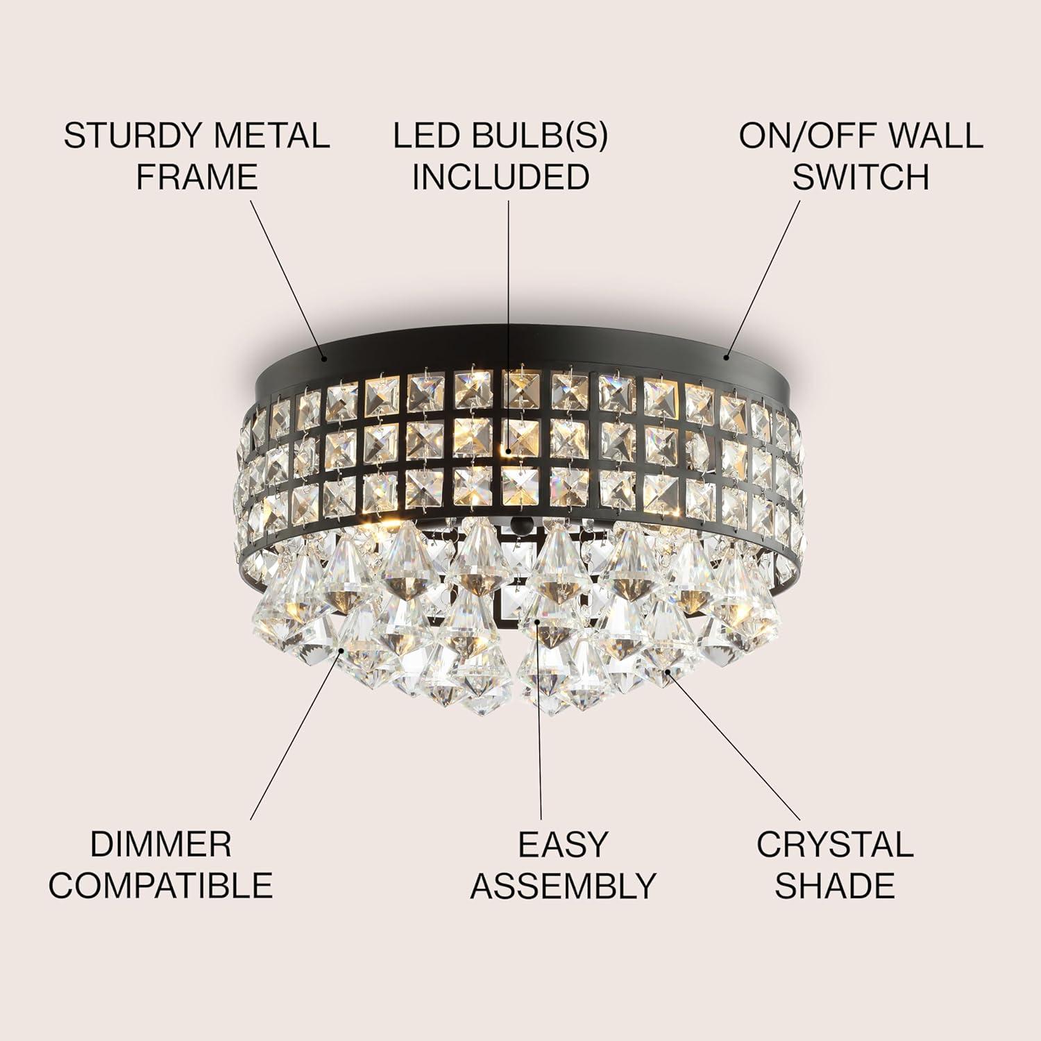 JONATHAN Y Meredith 3-Light Crystal Drops/Metal LED Flush Mount