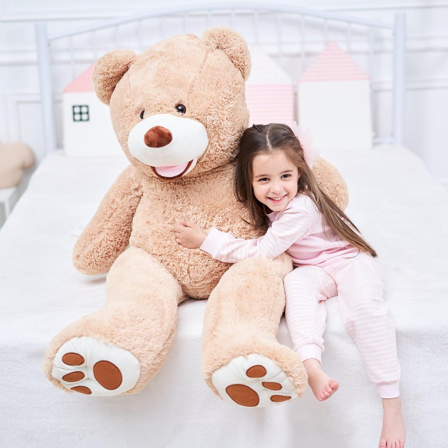 IKASA Giant Teddy Bear Stuffed Animal Plush Toy,Large Jumbo 39" Brown Huge Cute Soft Toys,Big Size Fluffy Plushy Fat Oversized Plushie,Gifts for Kids Girls Boys Girlfriend Children