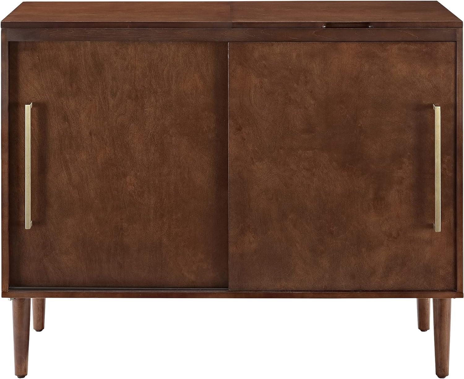 Everett Mid-Century Modern Brown Media Console with Record Storage