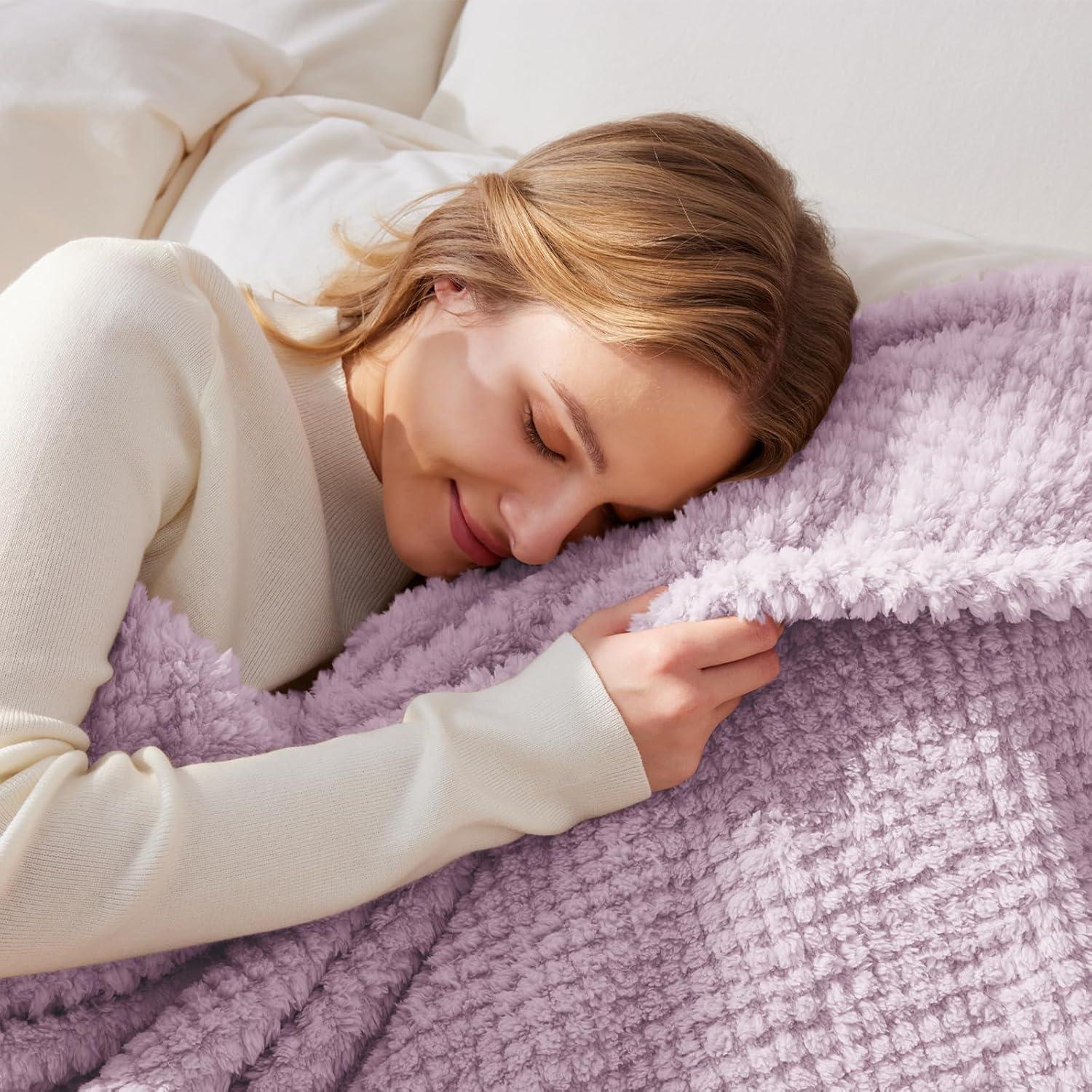 Whale Flotilla Fuzzy Fleece Throw Blanket for Couch, Fluffy Warm Soft Jacquard Blankets for Fall Winter, Lightweight and Cozy, 50x70 Inch, Lilac
