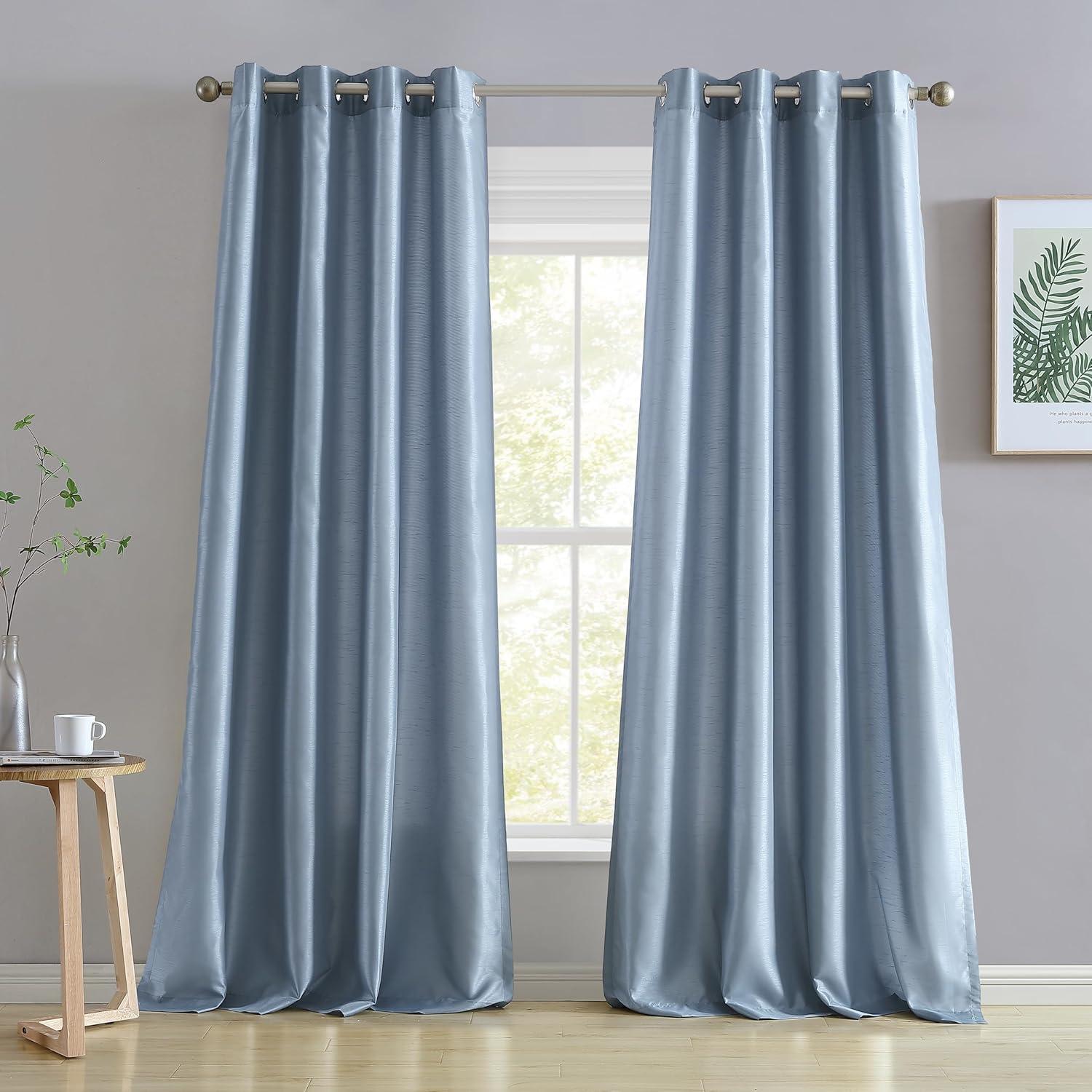 Dusty Blue Faux Silk Sheer Grommet Window Panels, 54 x 96 Inch