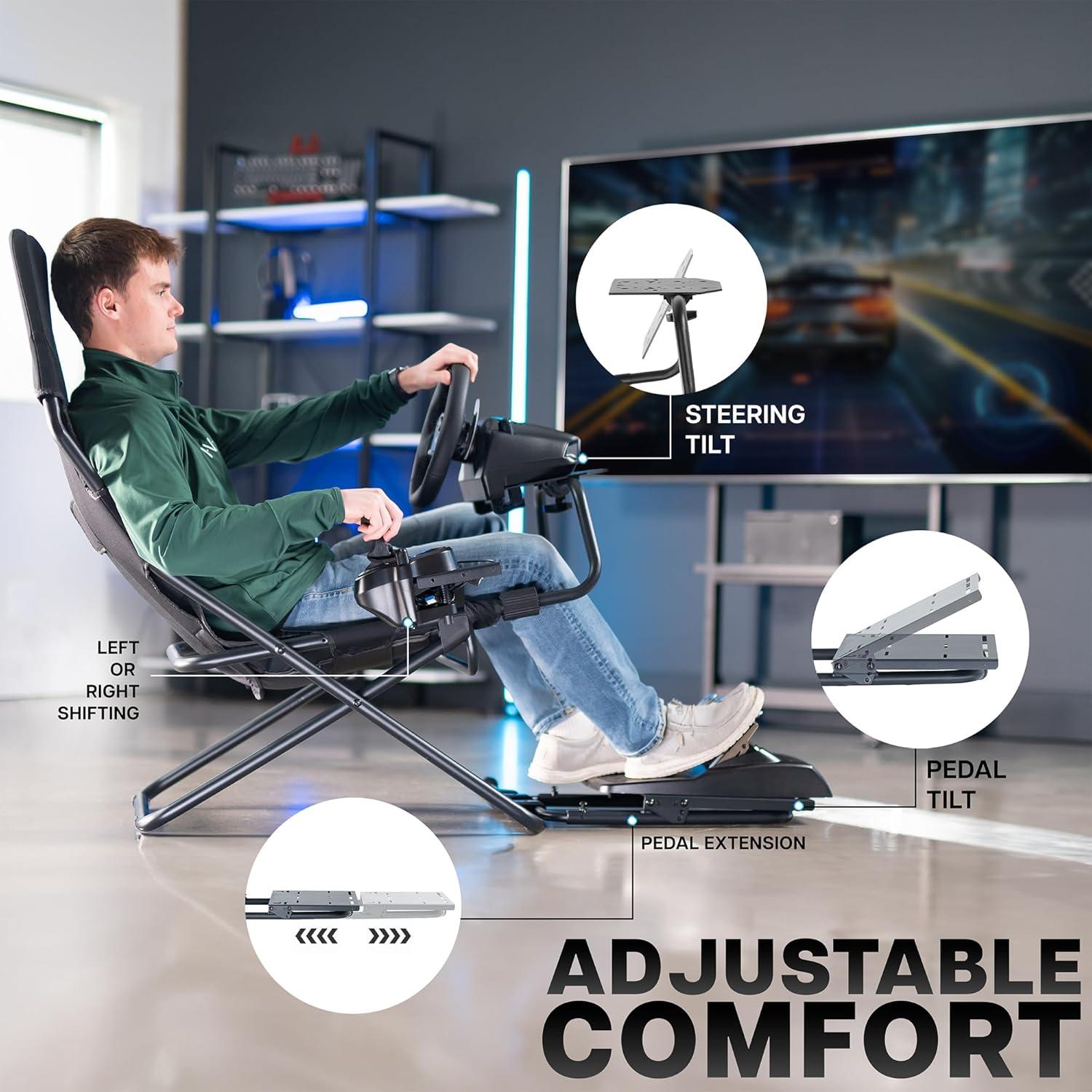 Vivo Black Folding Racing Simulator Cockpit With Wheel Stand