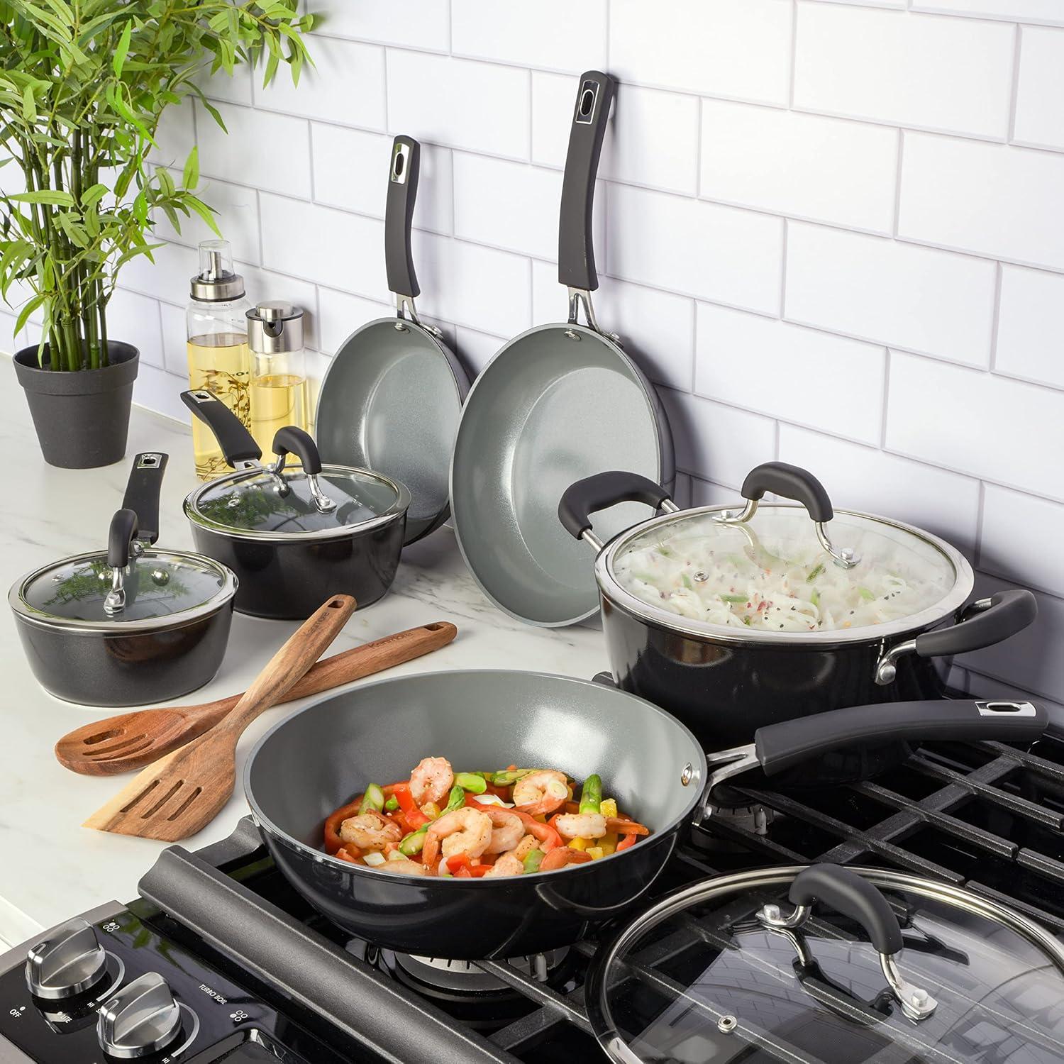 Kenmore 12 Piece Ceramic Coated Aluminum Cookware Set in Black