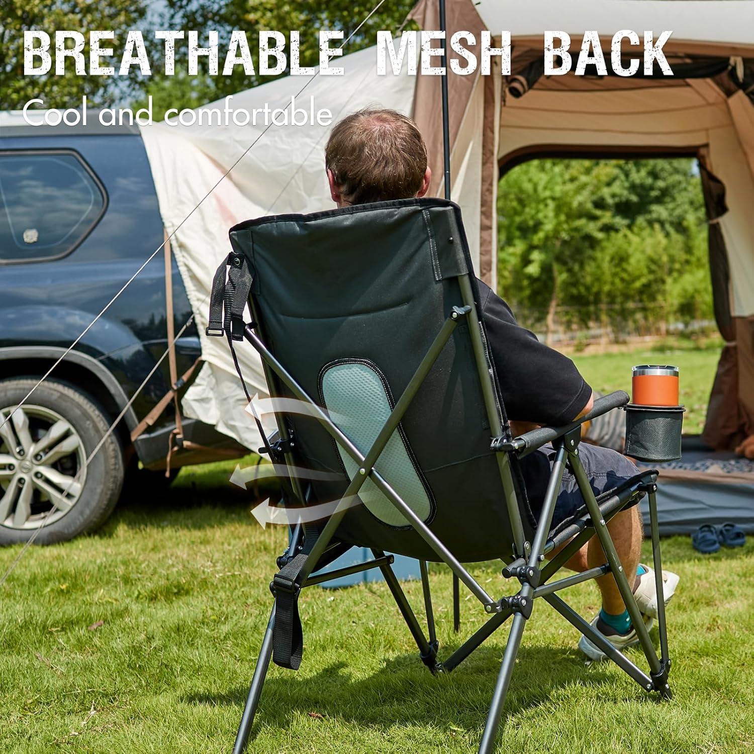 PORTAL Folding Camping Chair for Adults, Portable High Back Oversized Camp Chair for Outdoor, Supports 400 lbs,Black