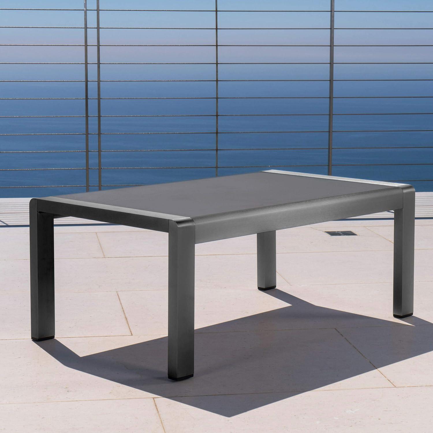 Cape Coral Rectangle Aluminum Coffee Table with Glass Top - Gray - Christopher Knight Home: Weather-Resistant Patio Table
