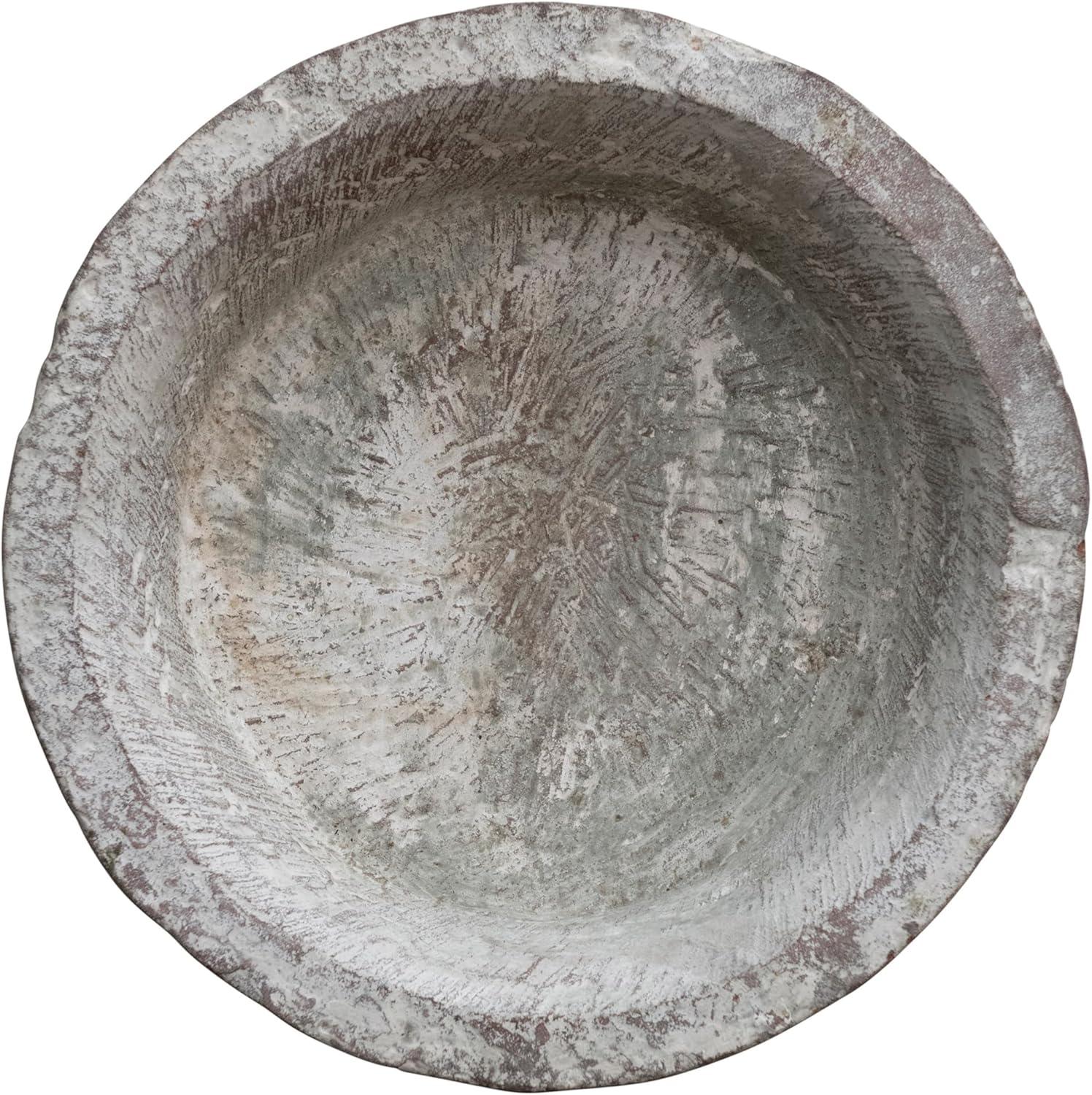 Distressed Gray Stoneware Vintage Decorative Bowl, 14"