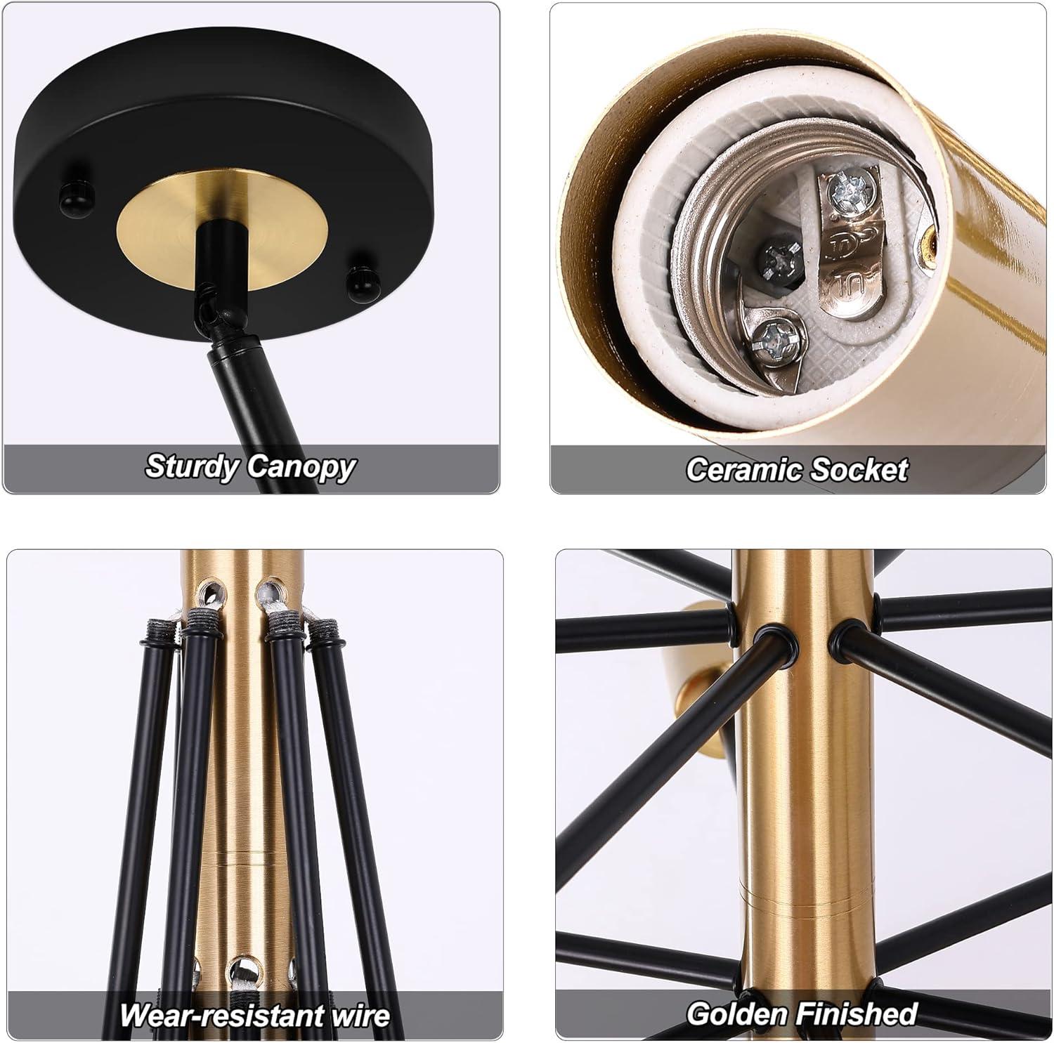 Kaisite  12-Light Modern Sputnik Chandeliers Black & Gold Ceiling Light Fixtures for Dining Room Living Room Bedroom