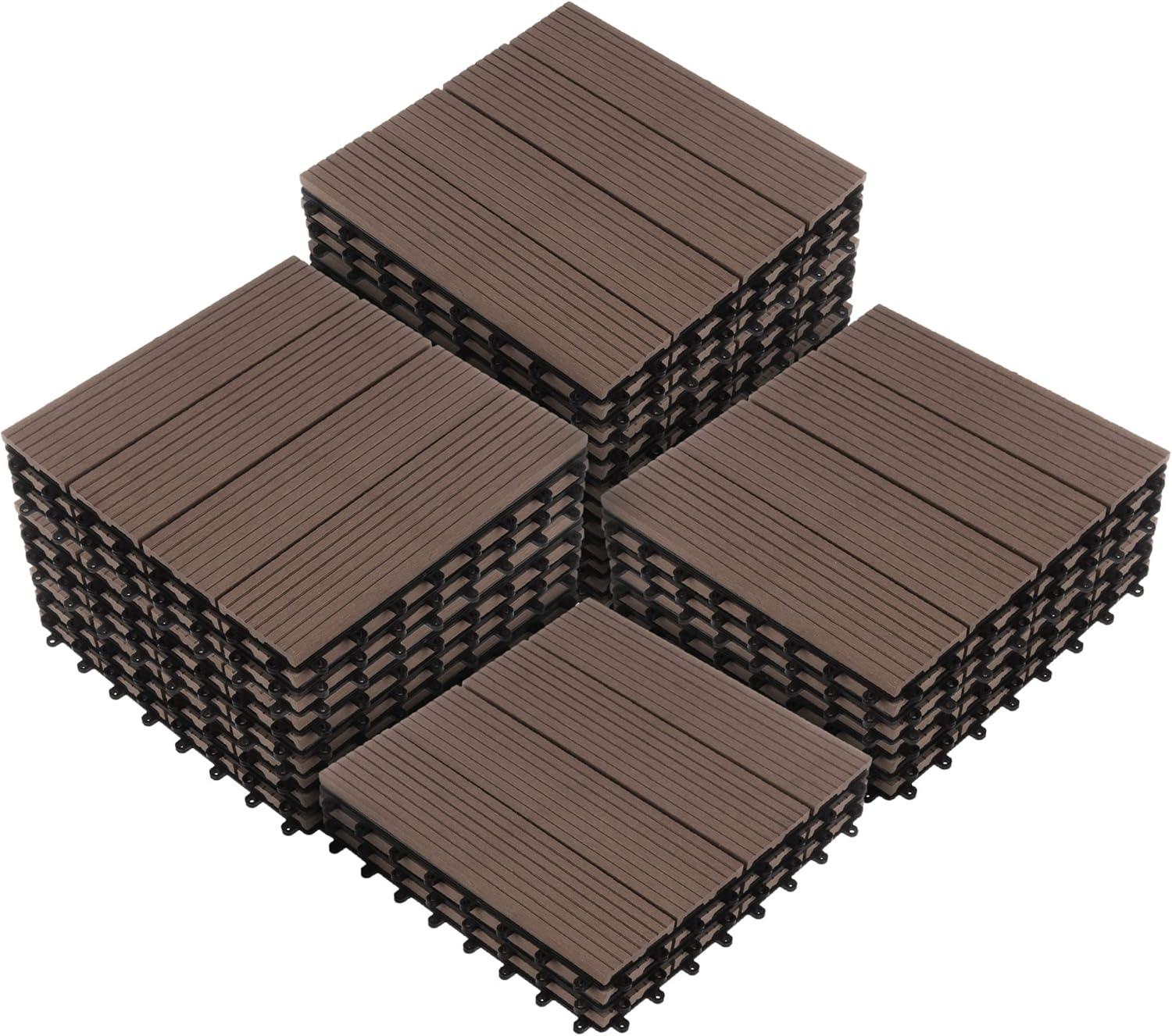 Pure Garden 11.63" x 11.63" Interlocking Deck Tile - Patio Tiles (Set of 30)