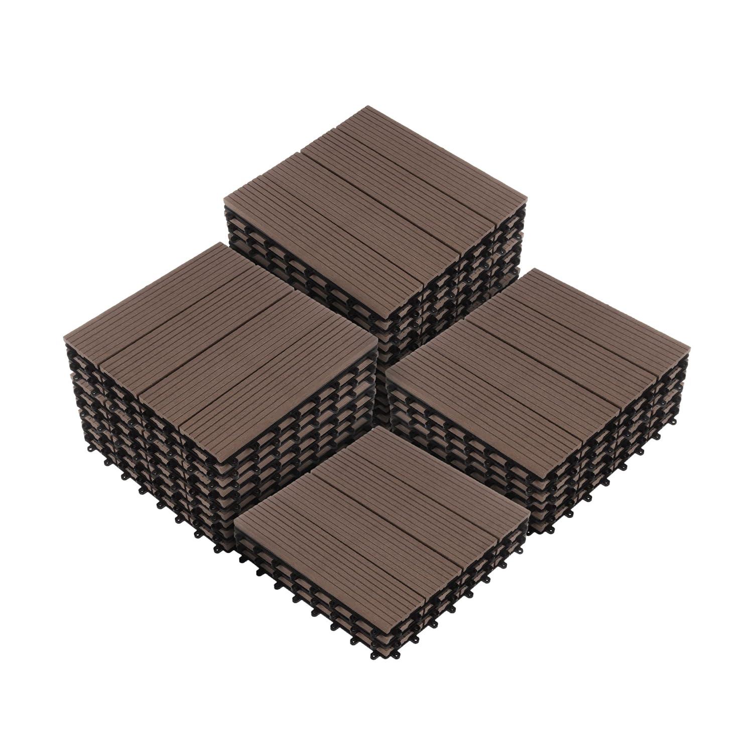 Pure Garden 11.63" x 11.63" Interlocking Deck Tile - Patio Tiles (Set of 30)