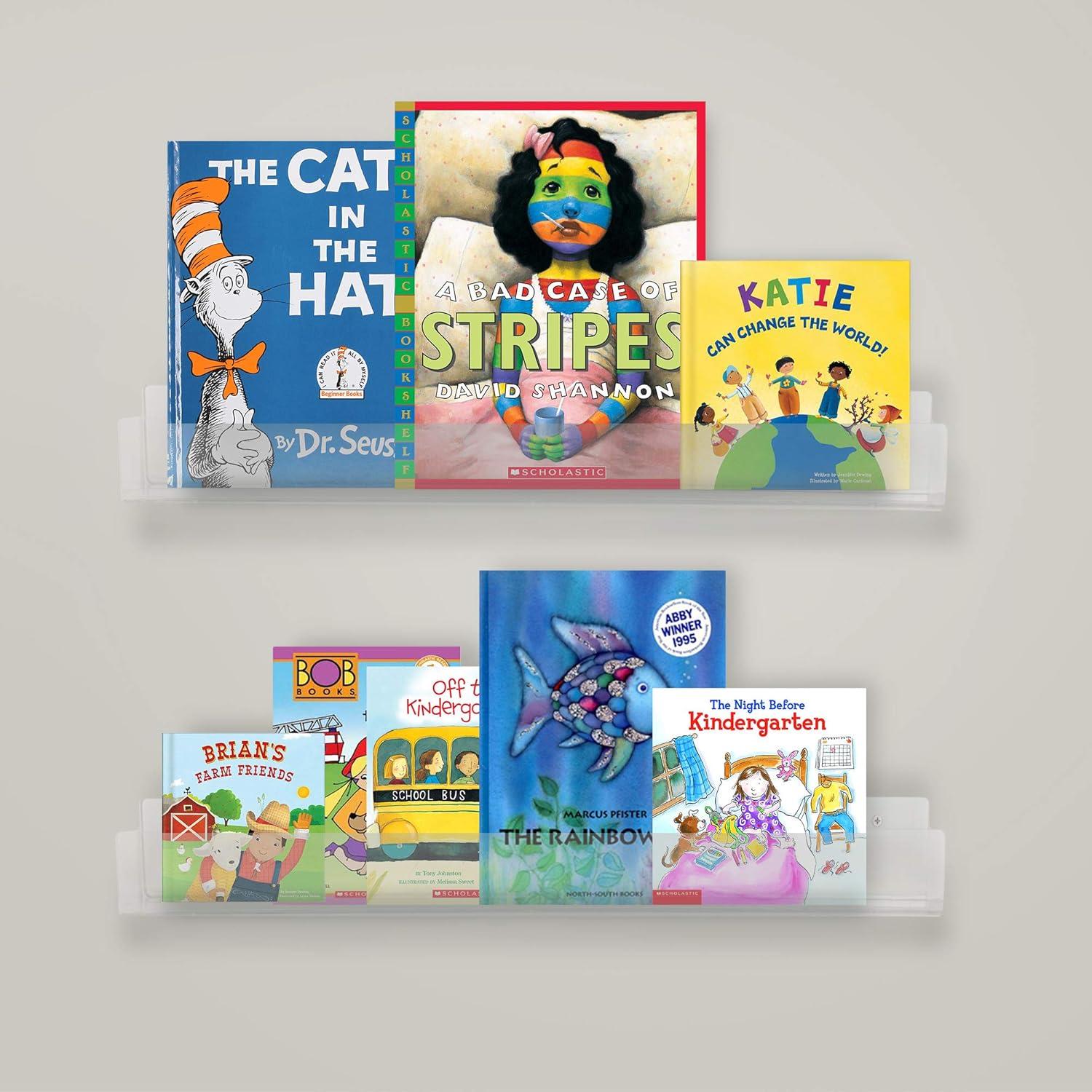 VIVO Dual Acrylic 24" Floating Bookshelves, Clear Wall Display Shelves (2 Pack)