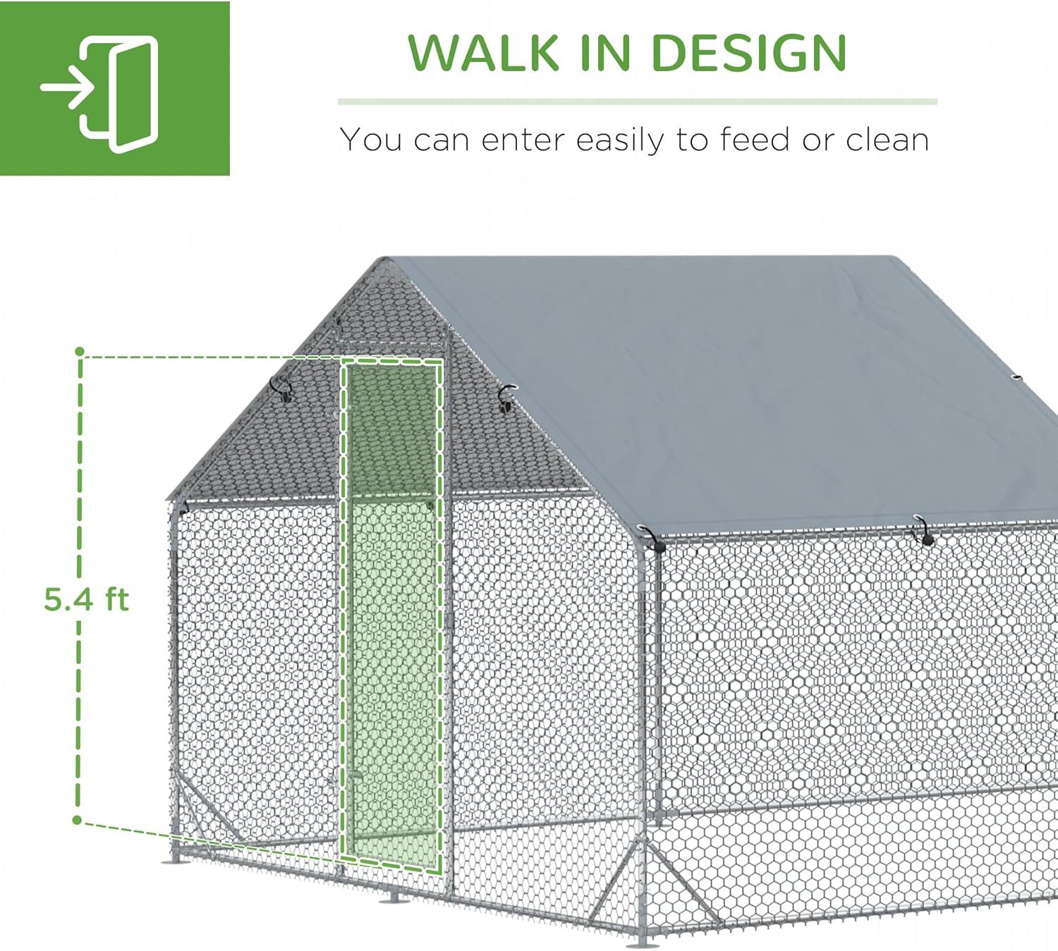 PawHut Large Chicken Coop Metal Chicken Run for Chickens with Waterproof and Anti-UV Cover, Spire Shaped Walk in Fence Cage Hen House for Outdoor and Yard Farm Use, 1" Dia, 23' x 6.6' x 6.4'