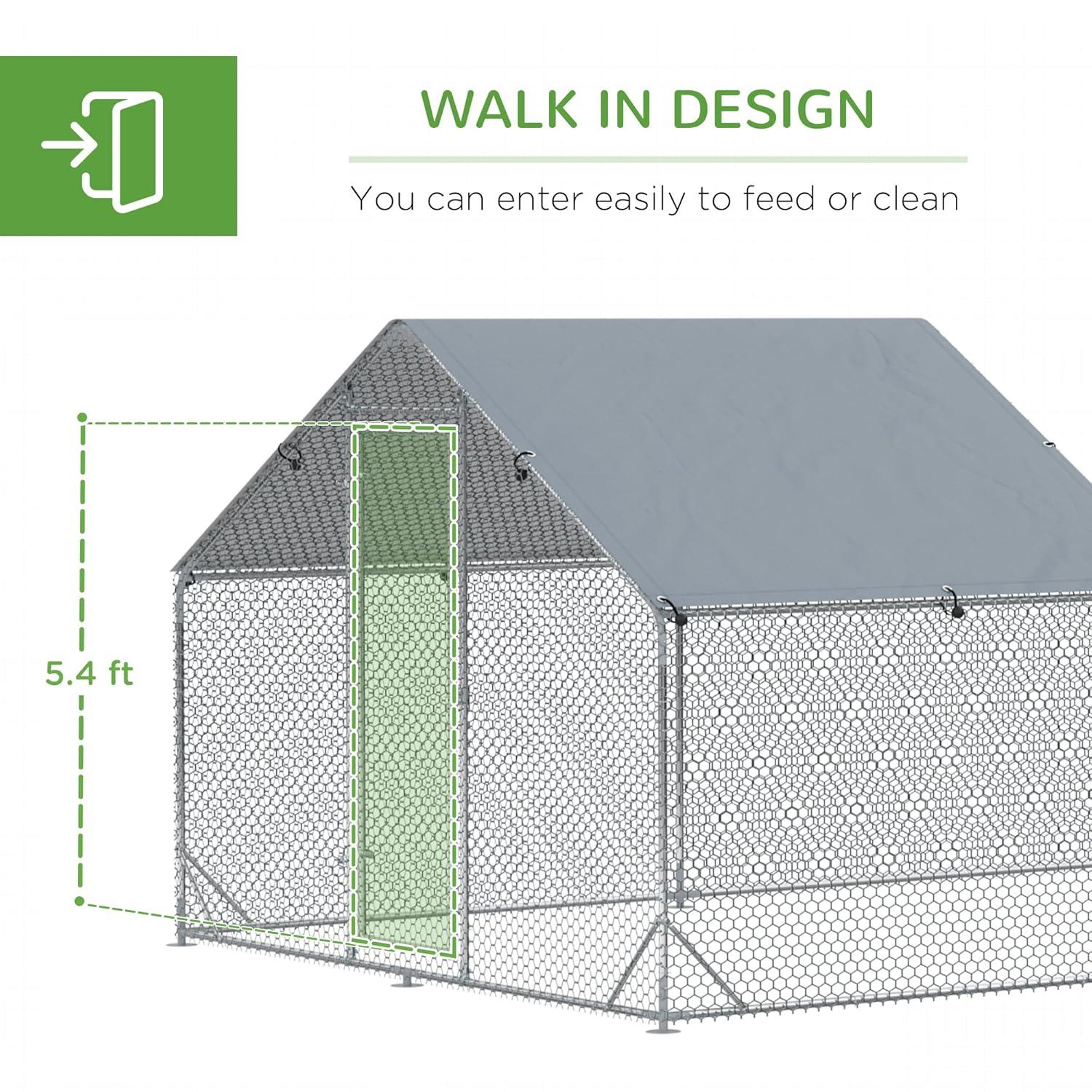 PawHut Large Chicken Coop Metal Chicken Run for Chickens with Waterproof and Anti-UV Cover, Spire Shaped Walk in Fence Cage Hen House for Outdoor and Yard Farm Use, 1" Dia, 23' x 6.6' x 6.4'