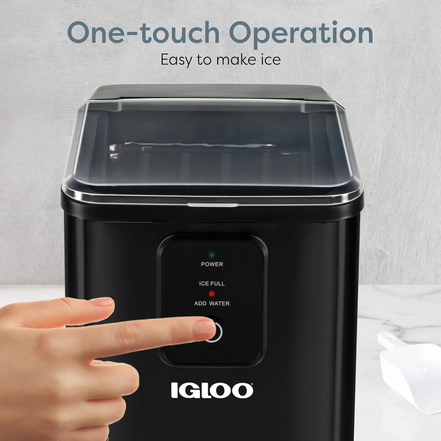 Igloo Handled Automatic Ice Machine Self Cleaning Countertop Ice Maker with Scoop, Black