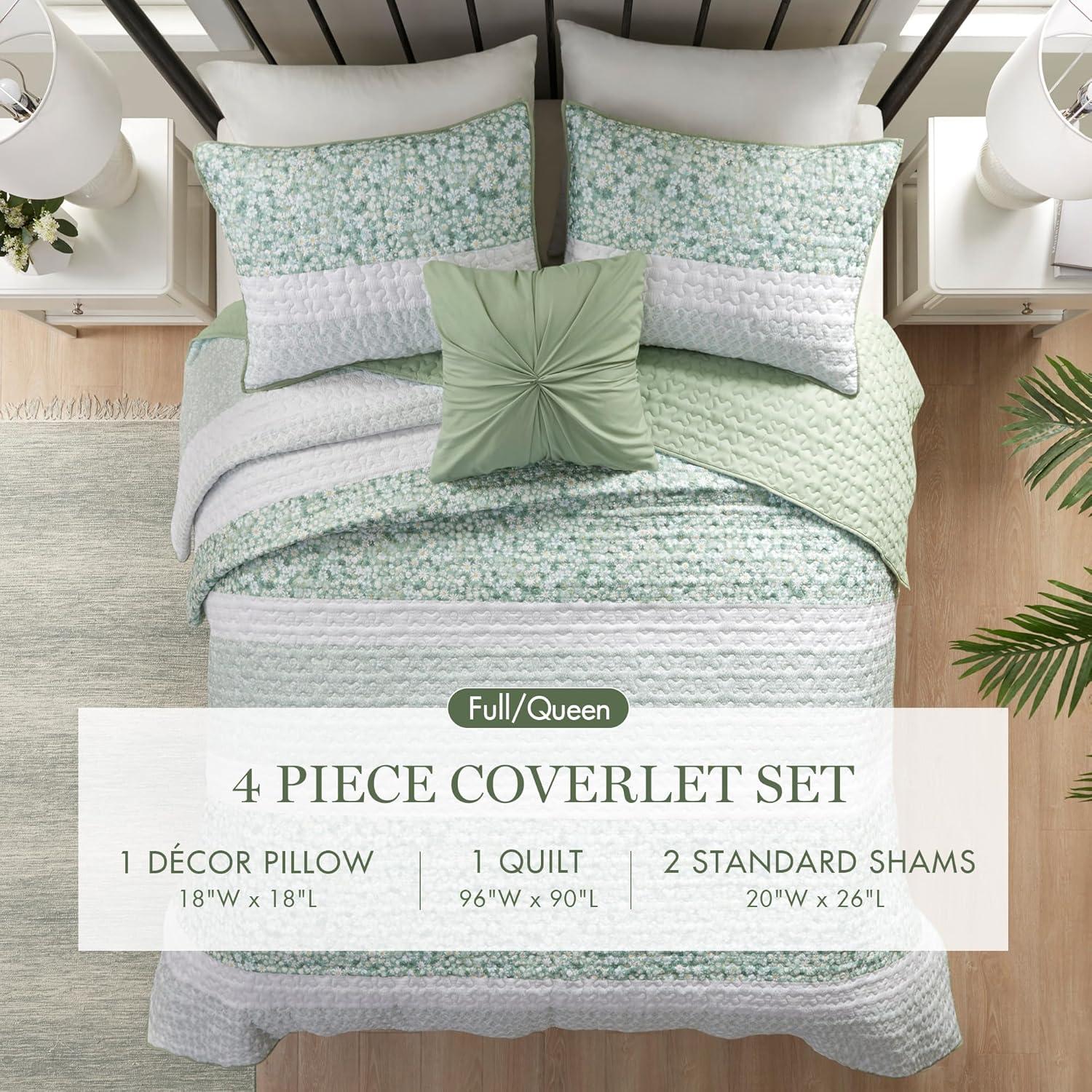 4 Piece Seersucker Coverlet Set with Throw Pillow