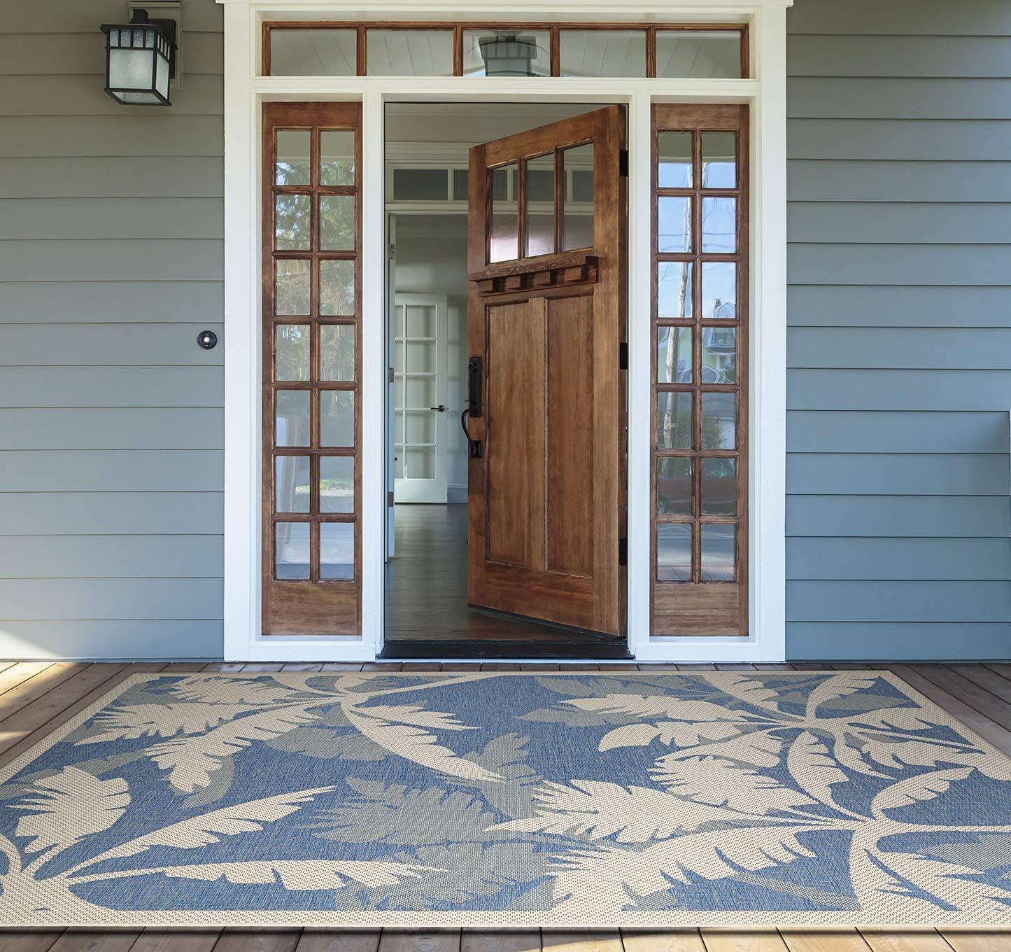 Ivory Sapphire Geometric Flat Woven Indoor/Outdoor Area Rug