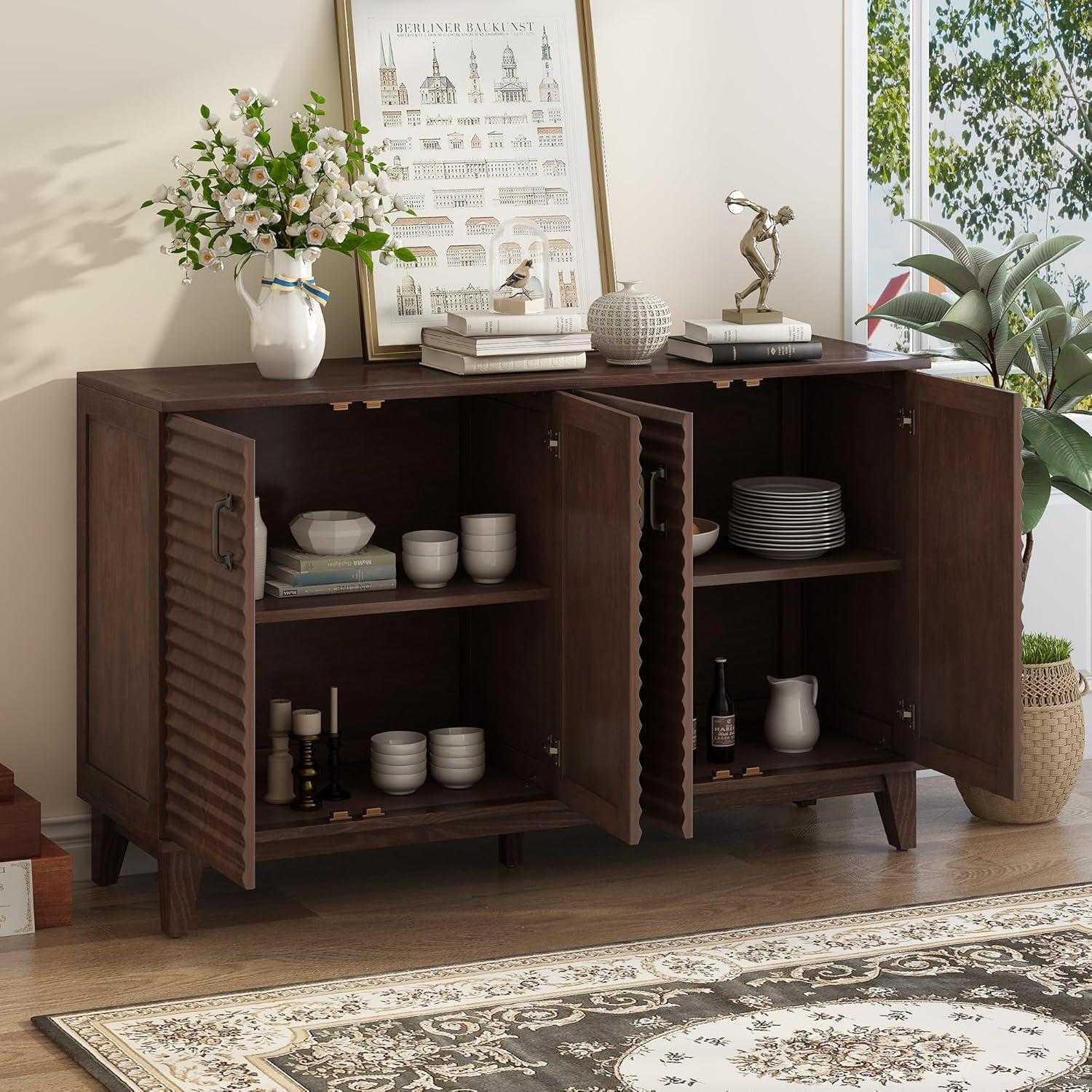 Espresso 60" Retro Sideboard Buffet Cabinet with Adjustable Shelves