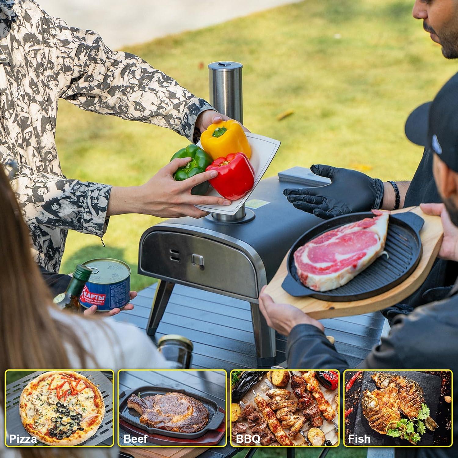 Pizza Oven Outdoor 12" Wood Fired Pizza Ovens Pellet Pizza Stove for Outside, Portable Stainless Steel Pizza Oven for Backyard Pizza Maker Portable Mobile Outdoor Kitchen (Swivel Grey)