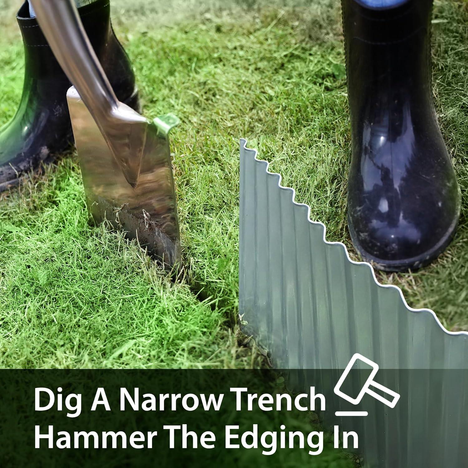 WORTH Wide-Corrugated Galvanized Steel Landscape Lawn Edging - 10" x 20' Flexible Sturdy Garden Long Strips of Metal Edging for Raised Flower Bed Tree Surrounds