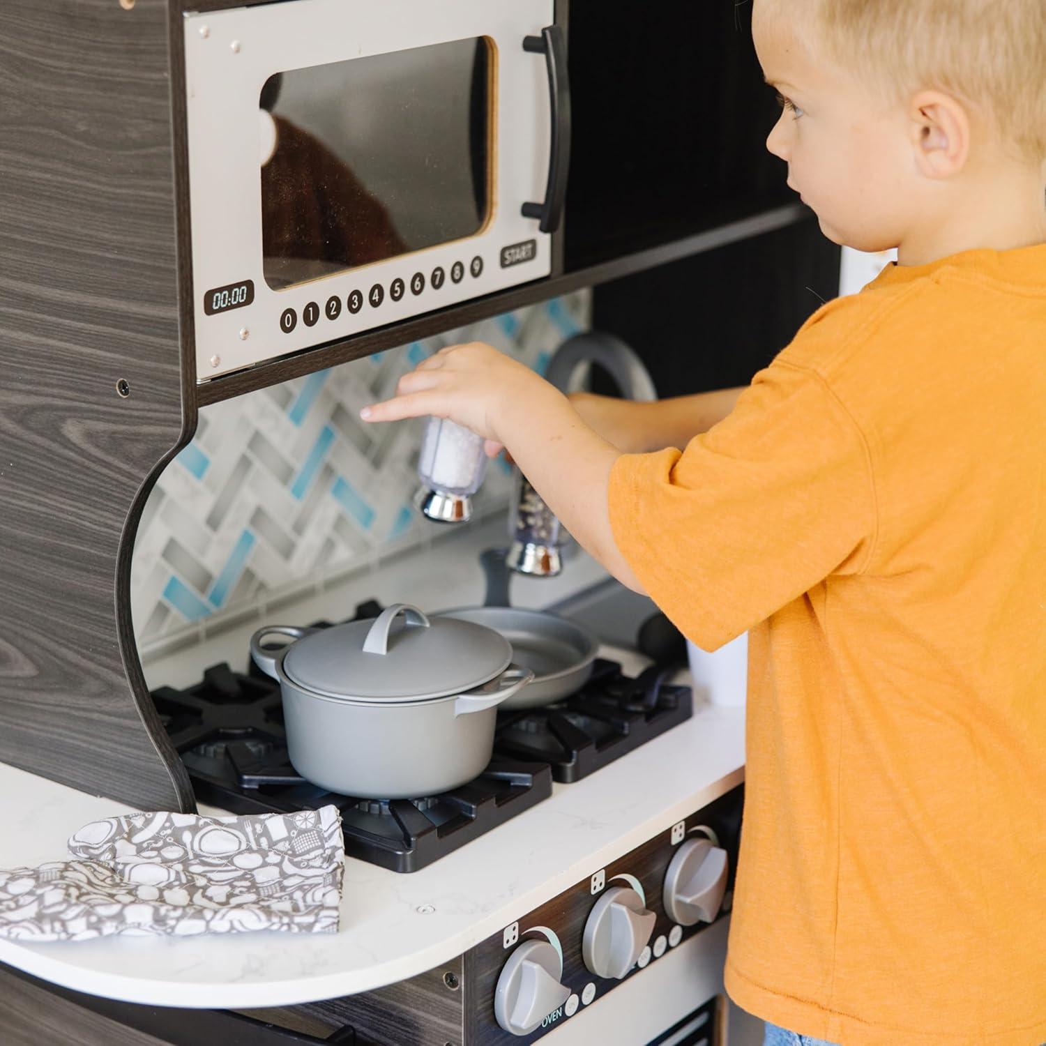 Melissa & Doug Chef's Wooden Pretend Play Kitchen for Kids with "Ice" Cube Dispenser - Charcoal Gray