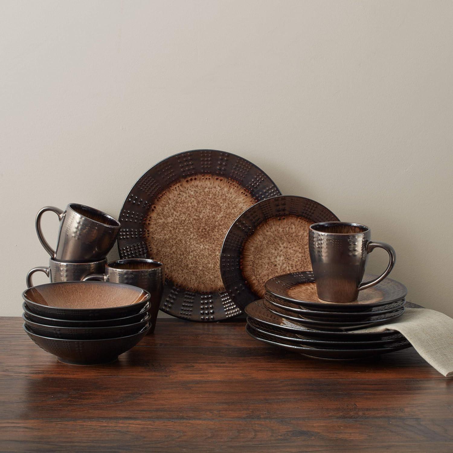 Verona Earth Tones Ceramic 16-Piece Dinnerware Set, Service for 4