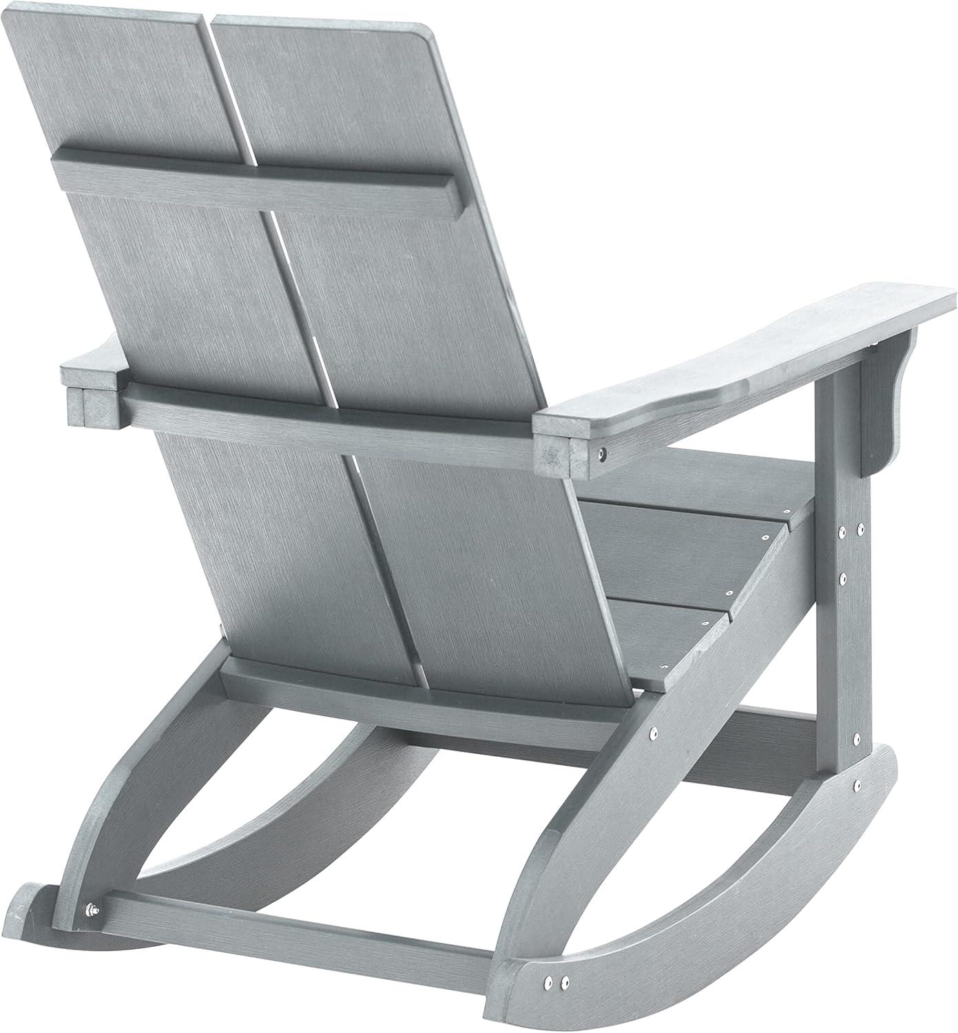 Flash Furniture Finn Modern All-Weather 2-Slat Poly Resin Wood Rocking Adirondack Chair with Rust Resistant Stainless Steel Hardware in Gray