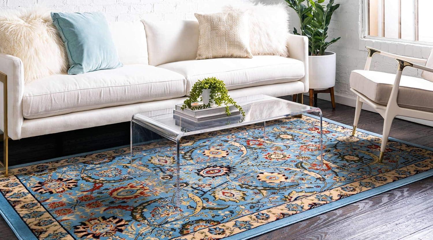 Rugs.com Neda Collection Rug – 4' x 6' Blue Low Rug Perfect For Entryways, Kitchens, Breakfast Nooks, Accent Pieces