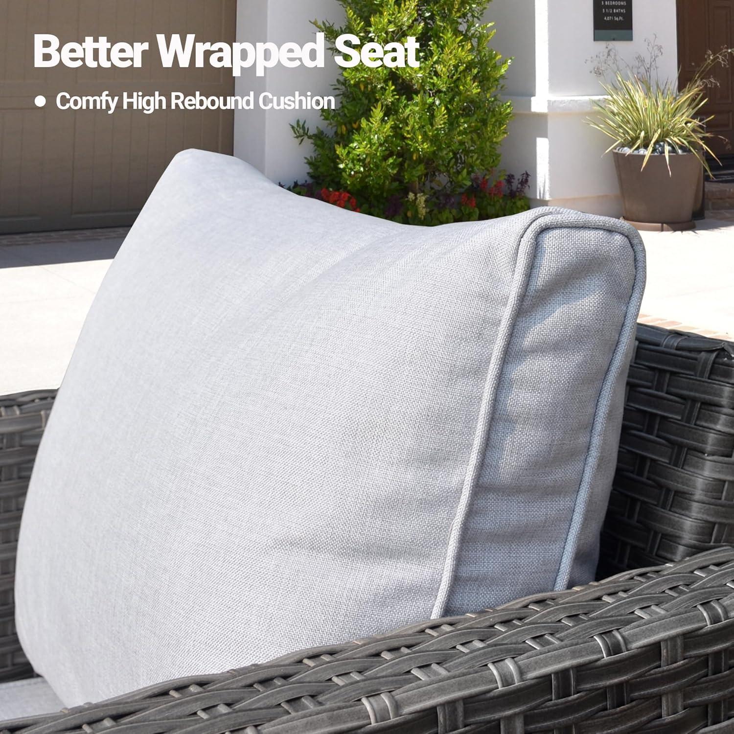 Grey Wicker 5-Piece Outdoor High-Back Seating Set with Cushions