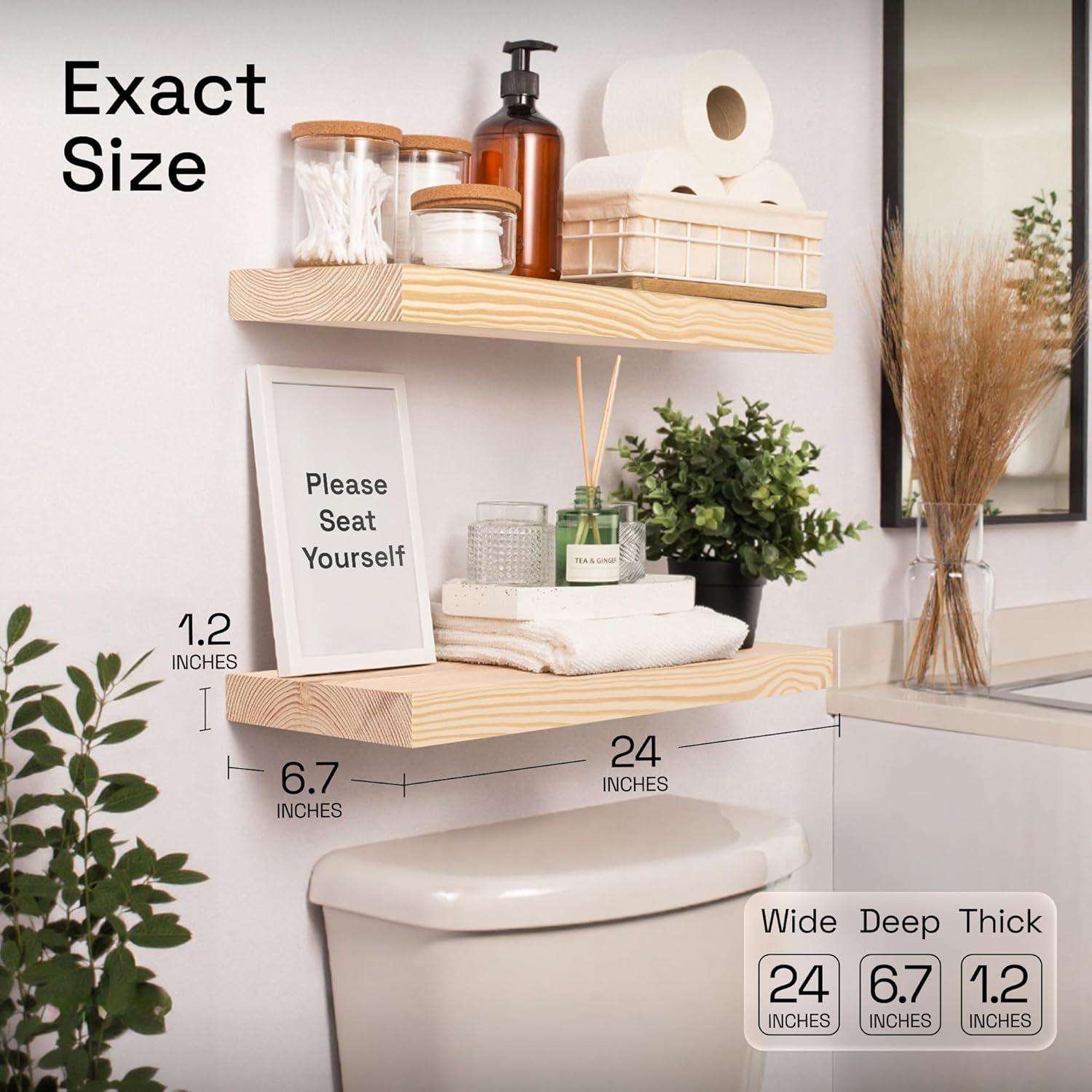 Baobab Workshop Solid Wood Floating Shelves, Wooden Shelves for Wall (Set of 2)