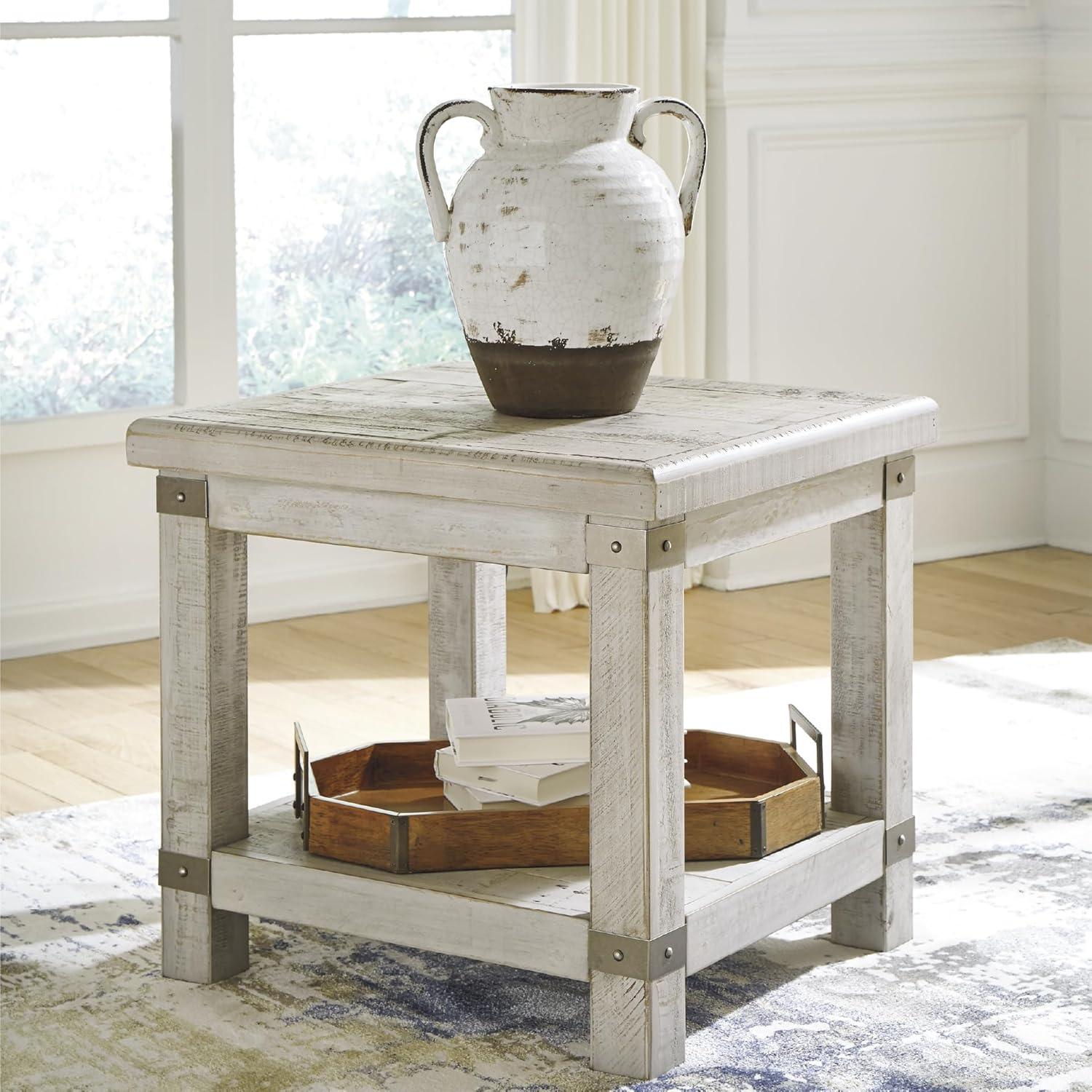 Carynhurst Rectangular End Table White - Signature Design by Ashley: Farmhouse Style, Distressed Finish, Storage Shelf