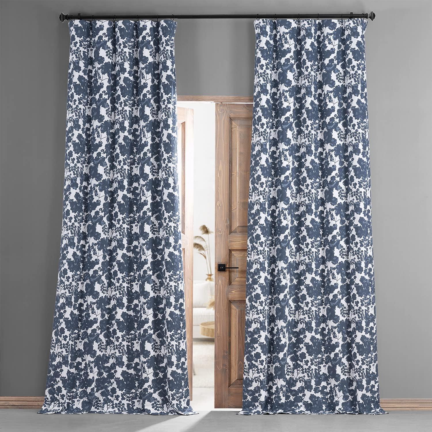 Morico Floral Printed Cotton Hotel Blackout Curtains for Bedroom & Living Room Curtains - Single Panel Drapes