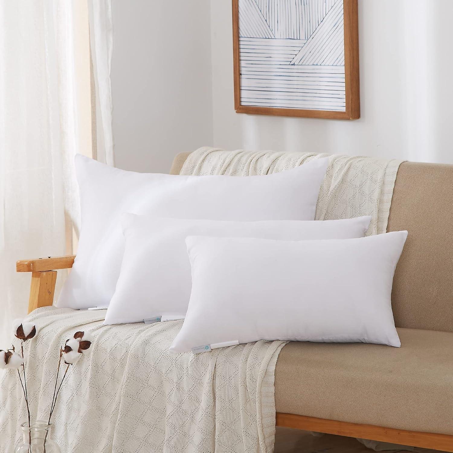 Acanva Throw Pillow Stuffer Inserts Decorative Rectangle Premium Sham Forms Cushion for Sofa Couch Chair, 12x20 Inch (Pack of 4), White 4 Count
