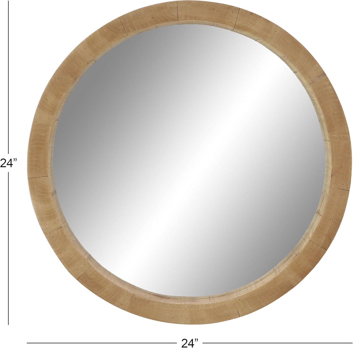 24" Round Natural Brown Wood Wall Mirror