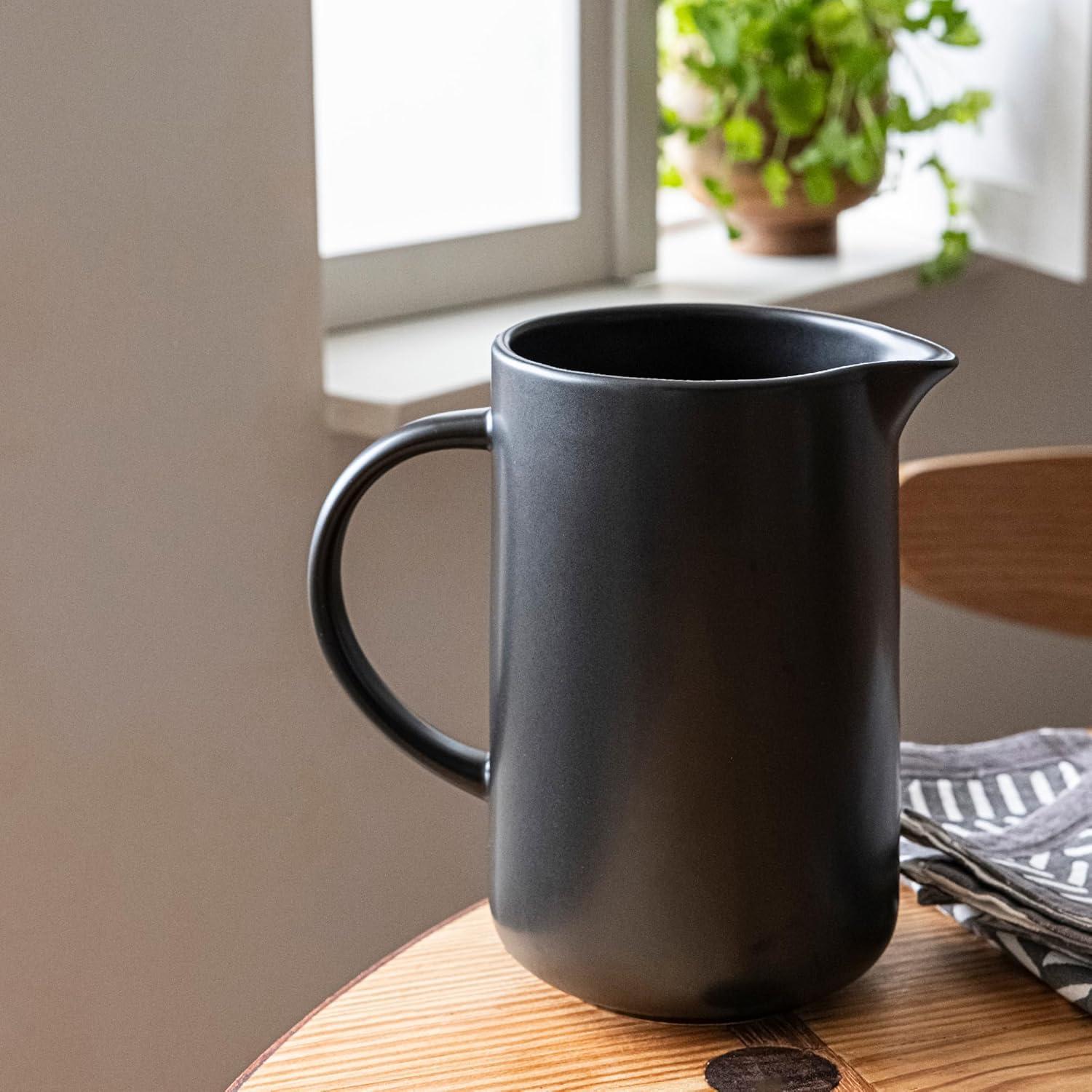 over&back Coupe Stoneware Pitcher, 2.6 Liter Serving Pitcher, Dishwasher Safe, Semi-Matte Black