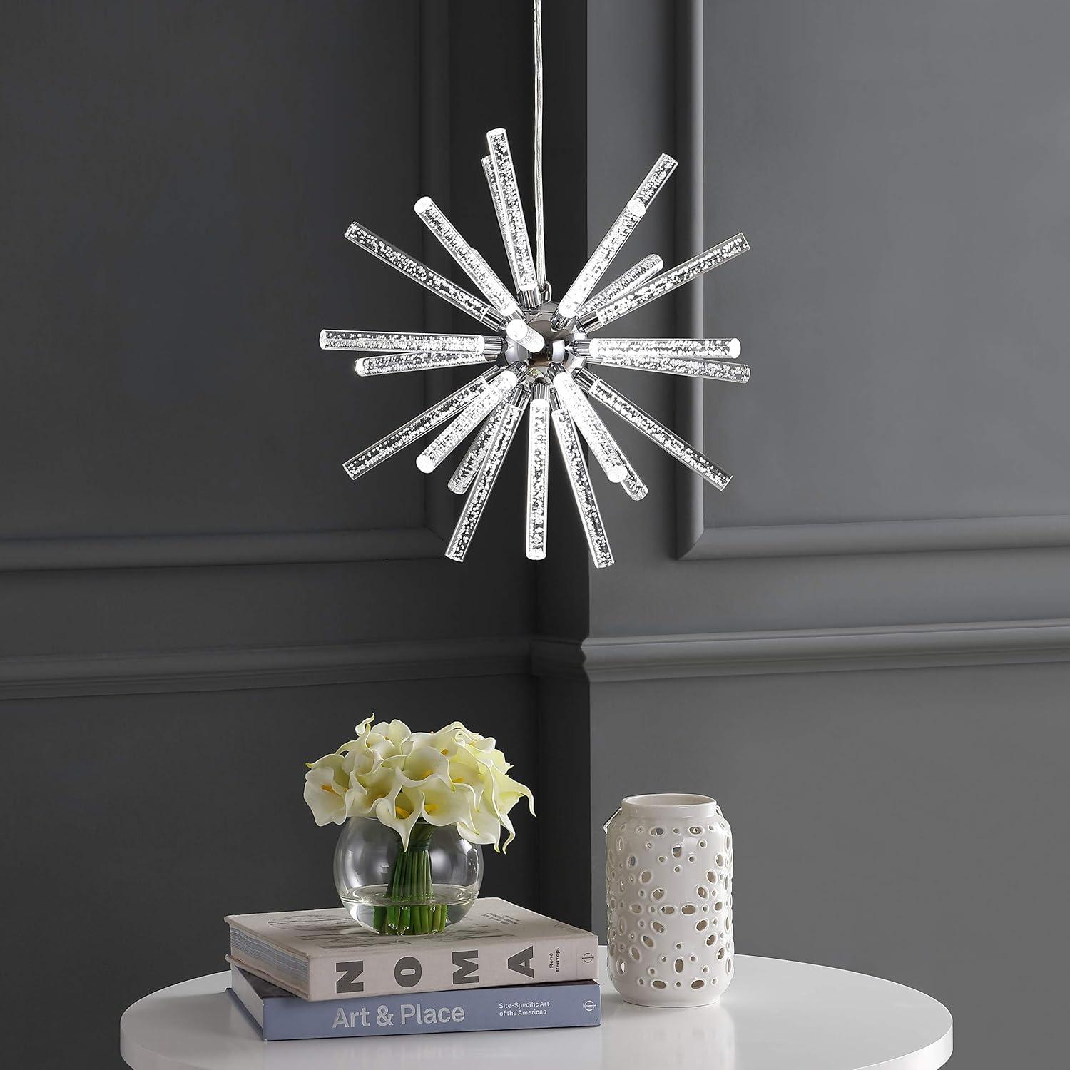 Soyuz 19.5" Adjustable Integrated LED Starburst Metal/Acrylic Pendant, Chrome/Clear