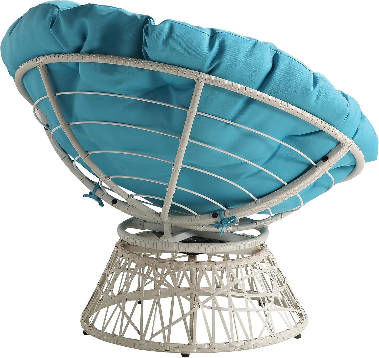 Office Star Products Papasan Chair with Round Pillow Cushion and Cream Wicker Weave Light Blue