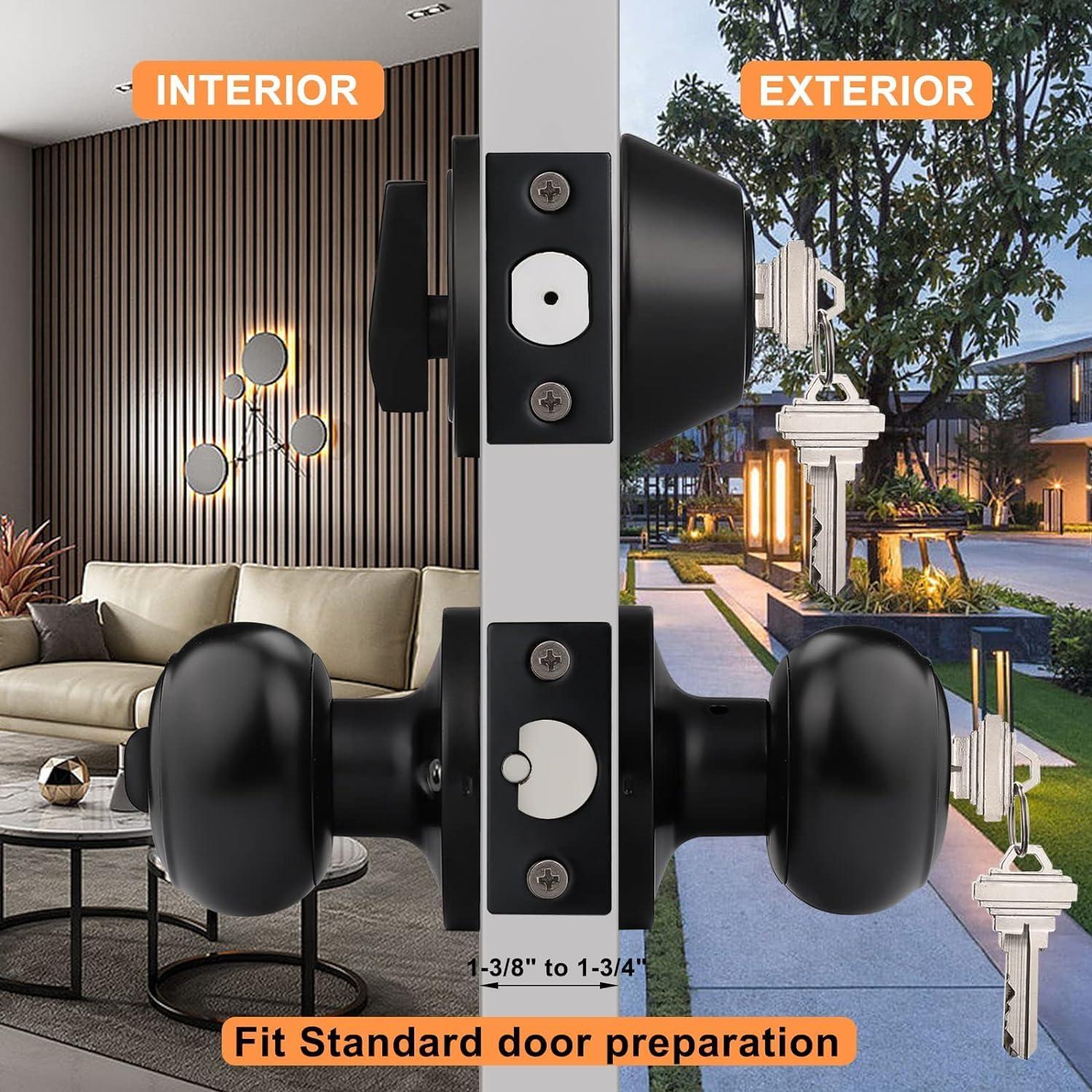 Black Stainless Steel Single Cylinder Door Knob and Deadbolt Set