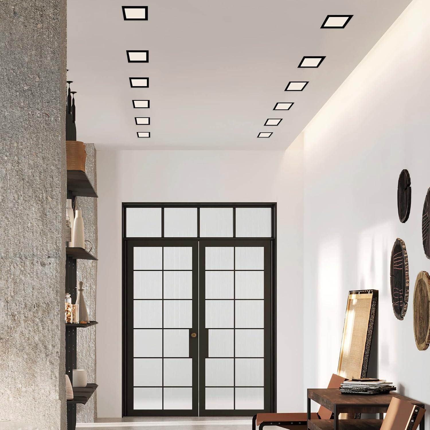 Maxxima 6 in. Square Ultra Thin Recessed LED Downlight 1000 Lumens, Black Trim, Color Selectable 2700K/3000K/3500K/4000K/5000K, Canless IC Rated, Slim, Dimmable, J-Box Included