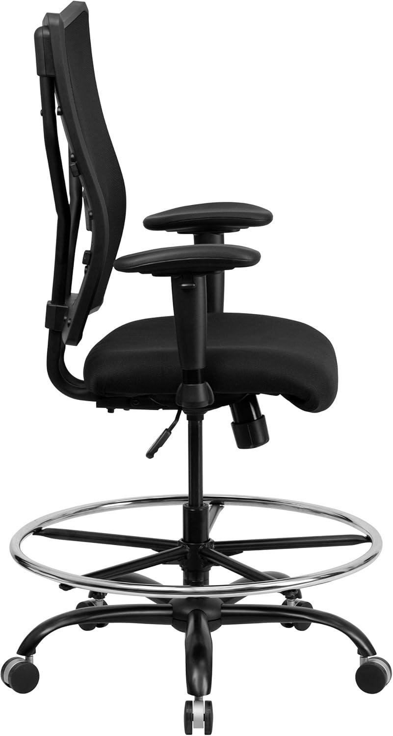 ErgoFlex Black Mesh Metal Drafting Chair with Adjustable Arms and High Back