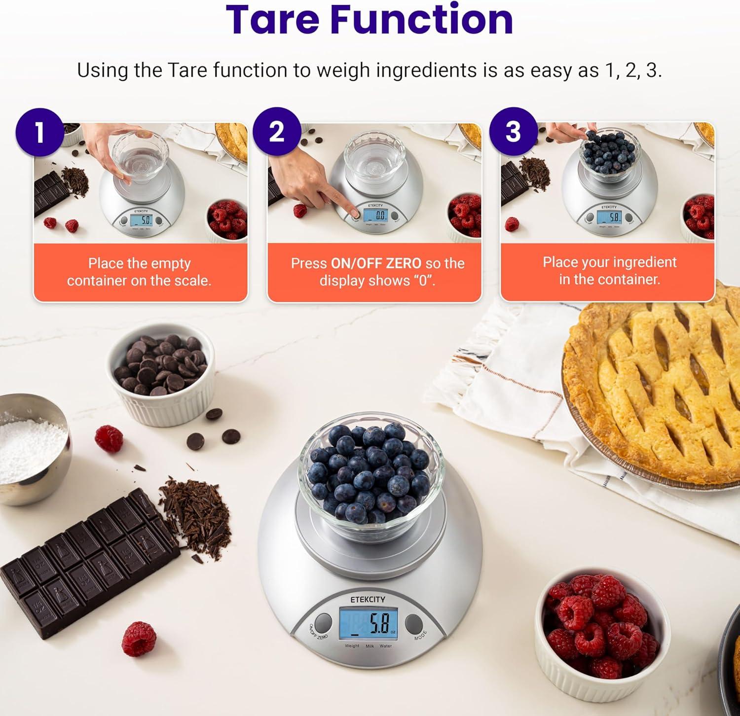 Silver Digital Kitchen Scale with Removable Bowl