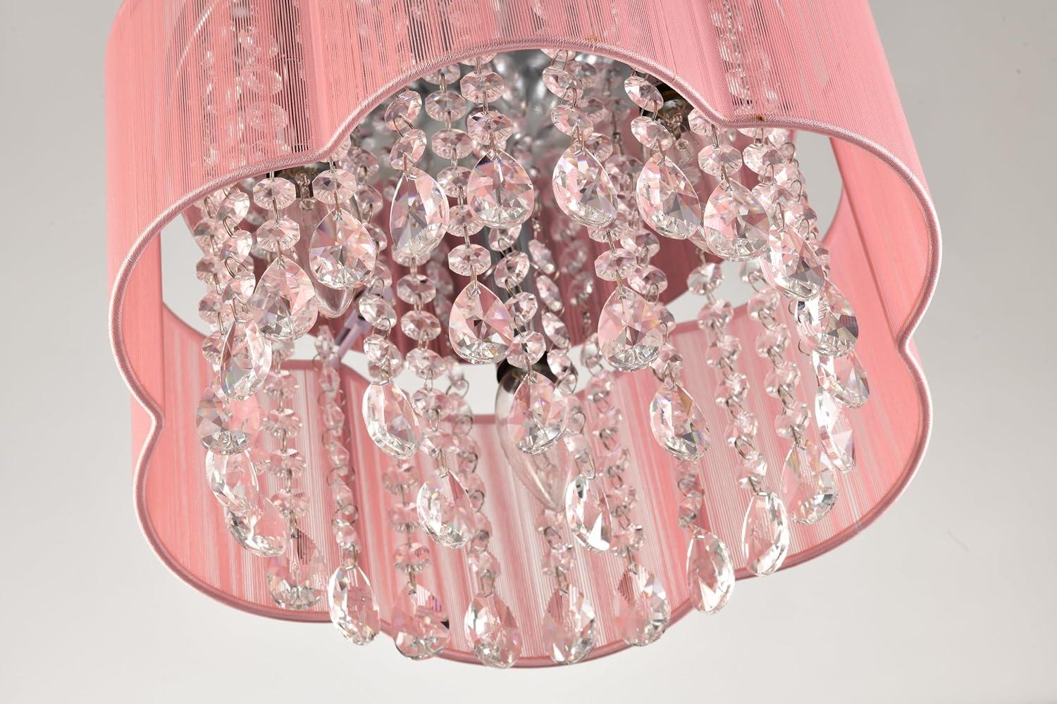 Pink Chandelier Drum Flush Mount Chandelier Crystal Ceiling Light Fixture 3 Light Bedroom Chandelier