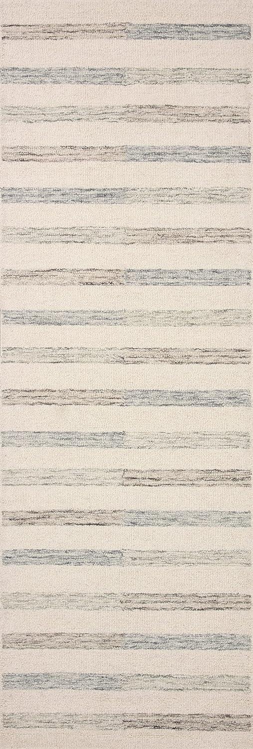 Ivory Stripe High Pile Hand-Tufted Wool Area Rug