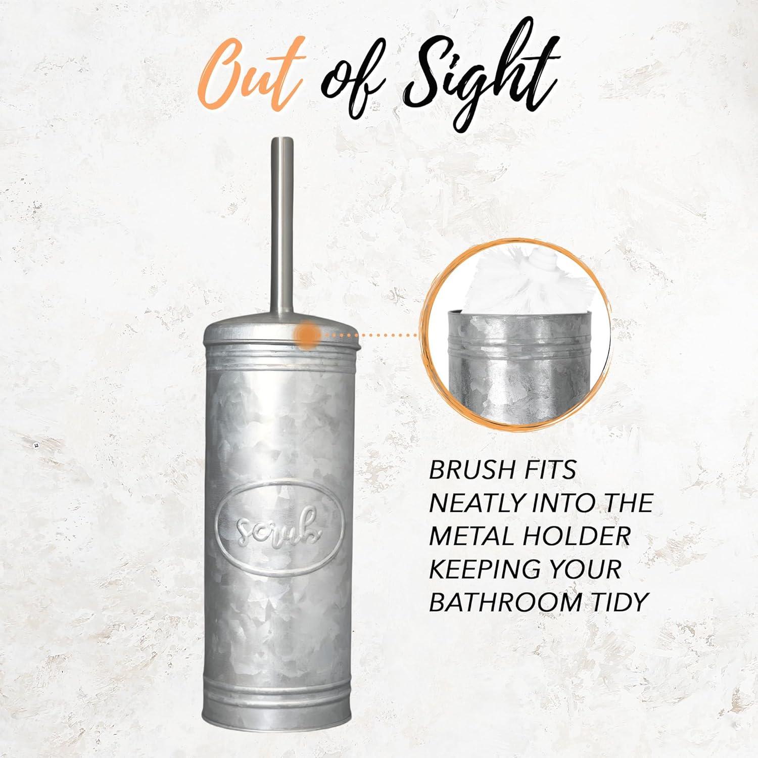 Galvanized Steel Rustic Bathroom Trash Can and Toilet Brush Set