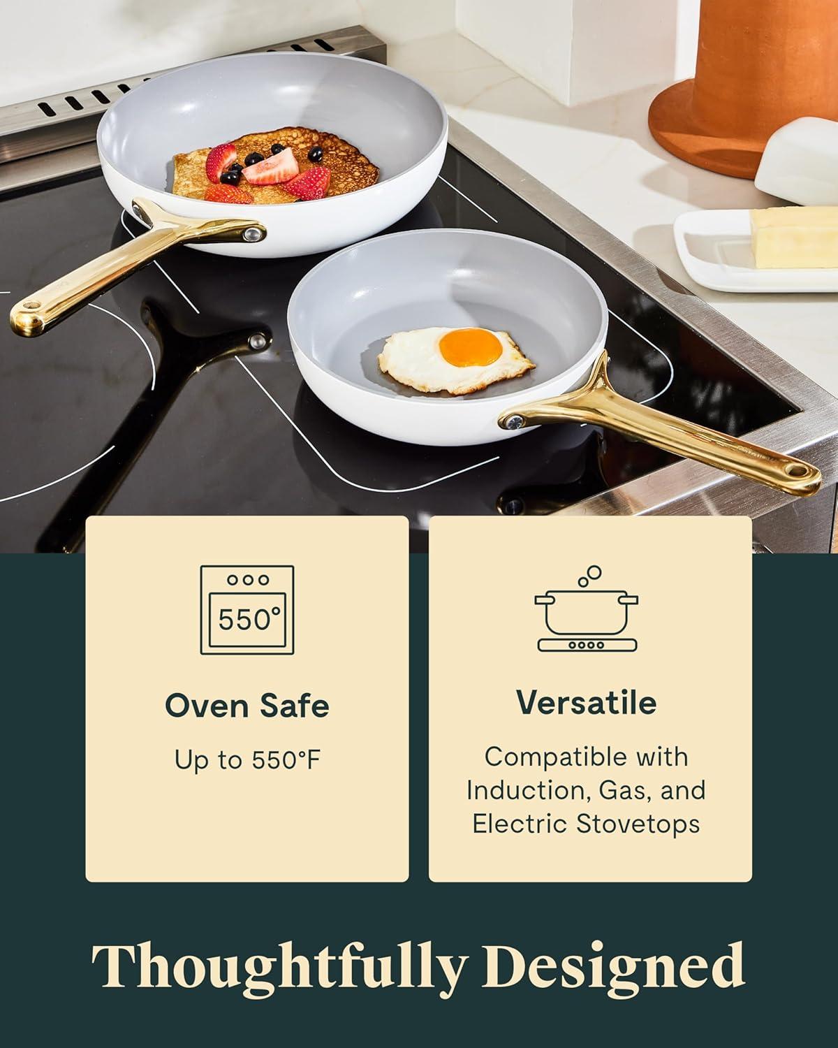 Caraway Home 10.5" Fry Pan Marigold: Nonstick Ceramic, Stainless Steel Handle, Oven-Safe, Induction Compatible