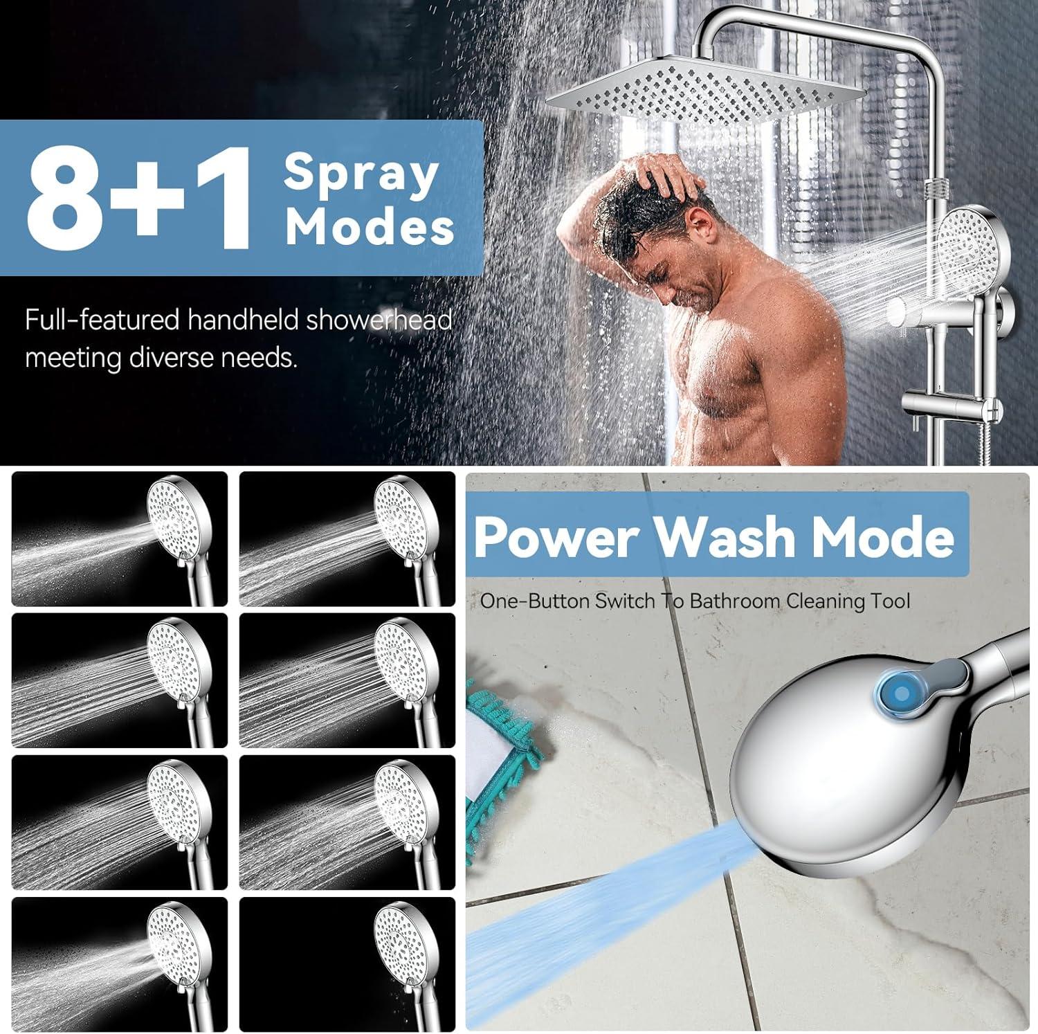 10-Inch Polished Stainless Steel Rain Shower Head with Handheld Combo